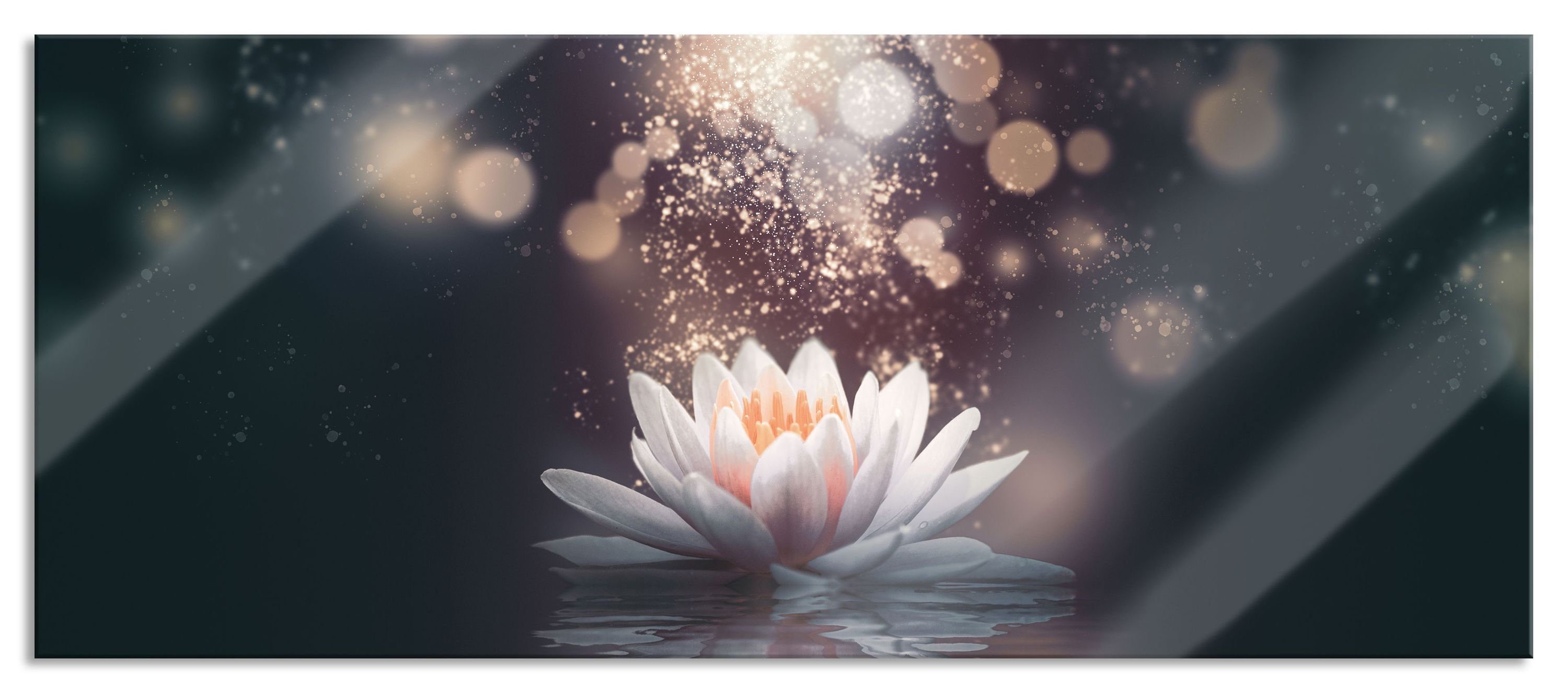 Pixxprint Glasbild Magische Lotusblüte mit Glitzerstaub, Magische Lotusblüte mit