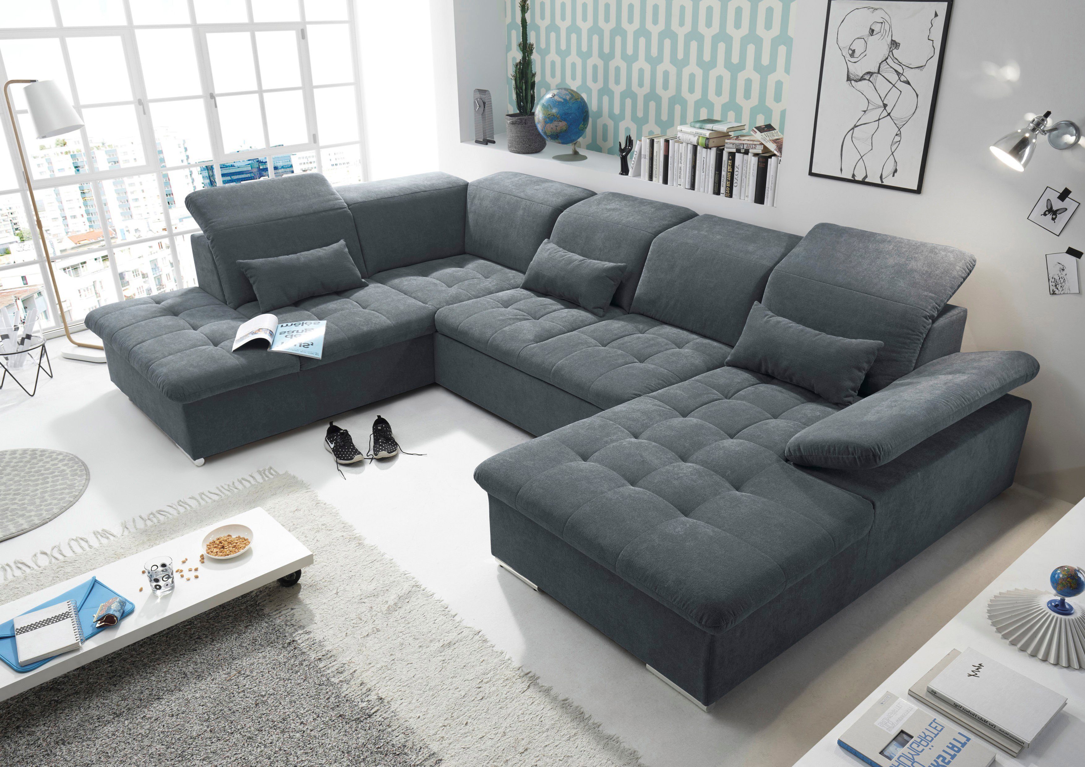 Wohnlandschaft Wayne U-Form mit Bettfunktion, Bettkasten