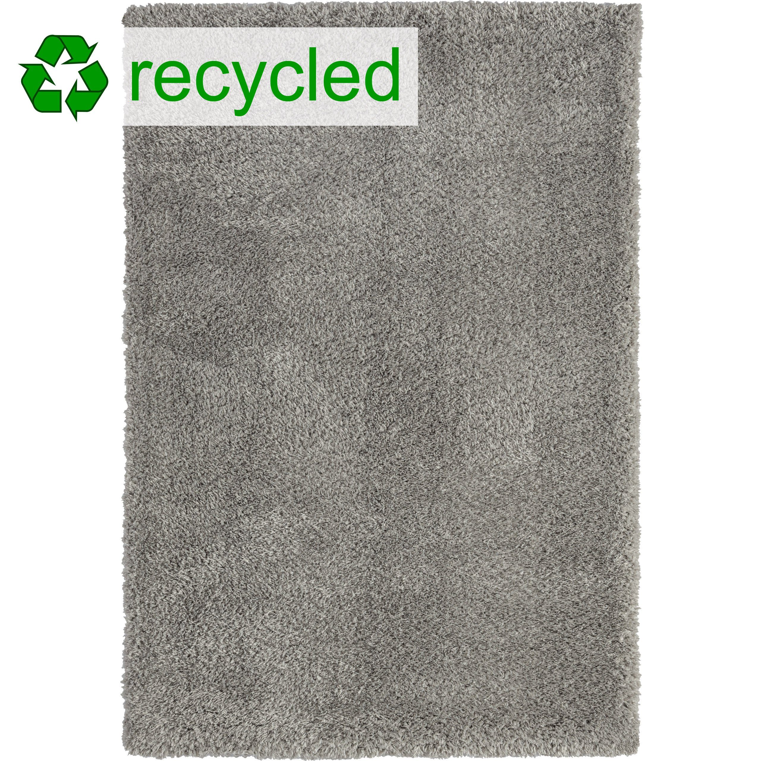 Hautfreundlich, Teppich-Traum, Recycle Flauschteppich rechteckig, & umweltschonend, Nachhaltig grau, Teppich geeignet Wohnzimmer, Umweltfreundlicher Allergiker