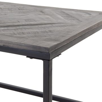 WOMO-DESIGN Beistelltisch Wohnzimmertisch Couchtisch Sofatisch Holztisch, Grau 60x60cm Quadratisch handgefertigt Mangoholz Parkettoptik