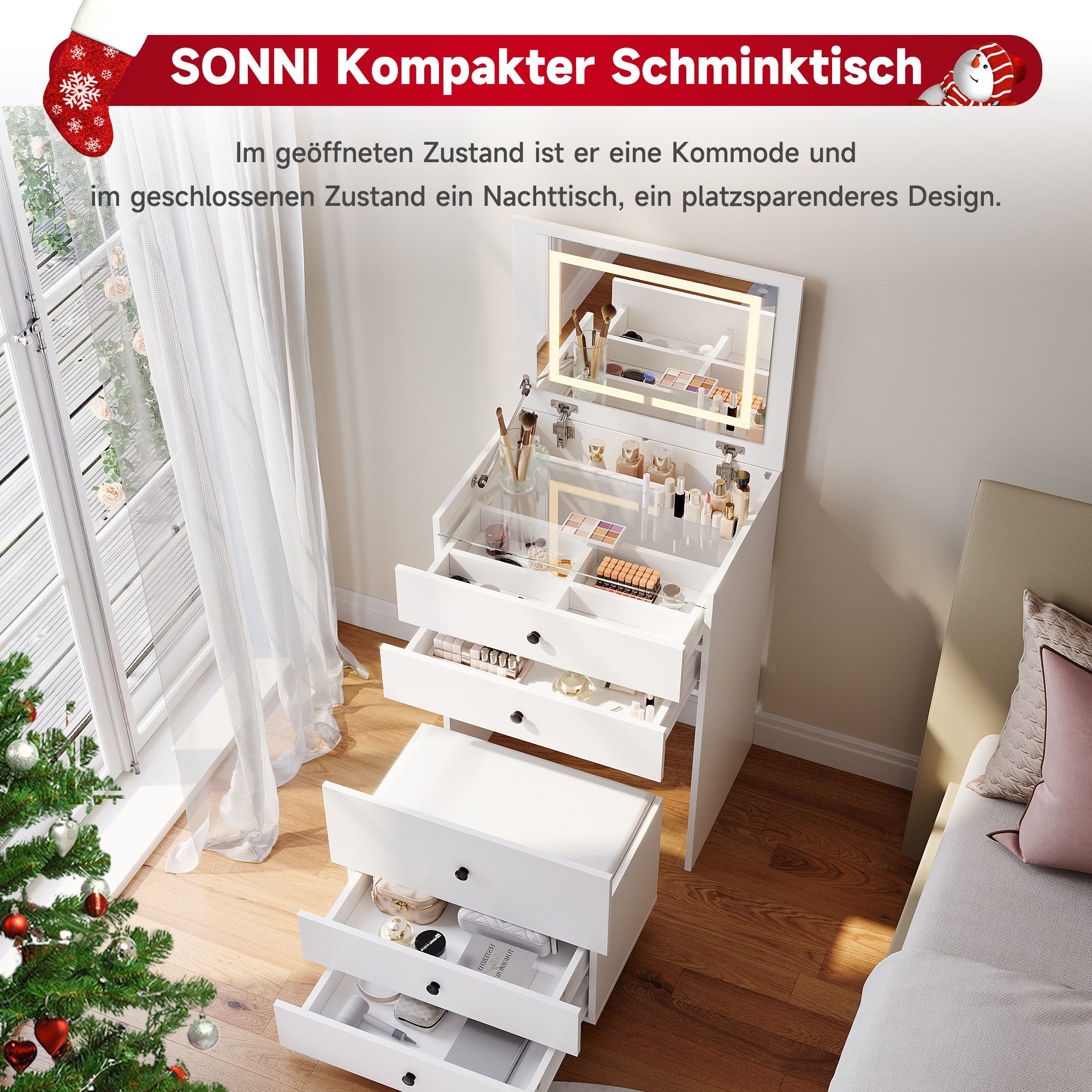SONNI Schminktisch Schublade Schminktisch,Verborgener Spiegel mit dreifarbi günstig online kaufen