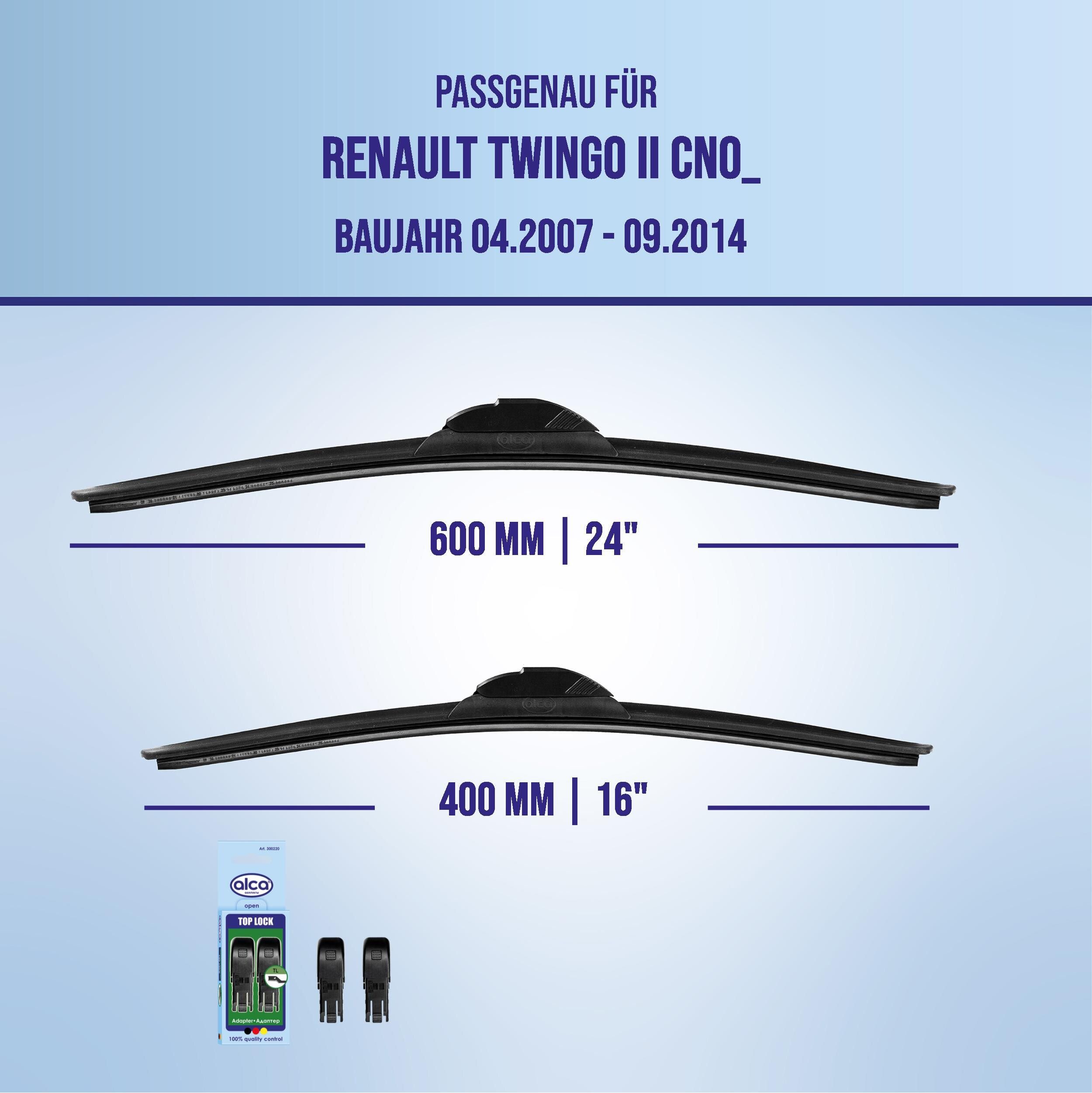 alca Scheibenwischblätter passend für RENAULT TWINGO II, 04.2007 - 09.2014, Frontscheibe, (Packung, 2-St., Scheibenwischer), mit Nano Graphit Beschichtung