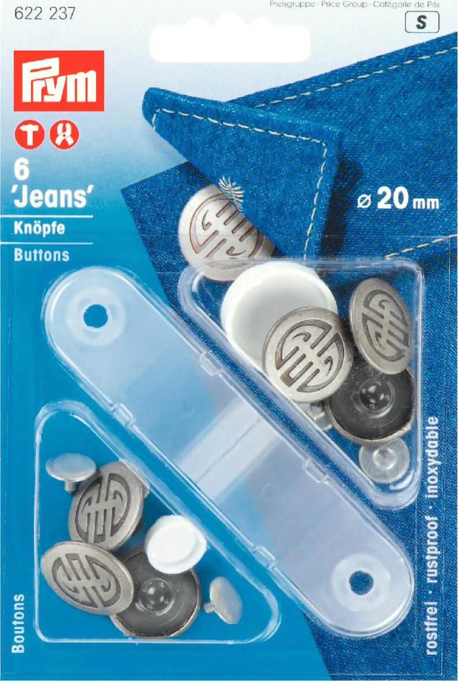 Stofferia Stoff NF-Jeans-Knöpfe Artdeco MS 20 mm alteisen, Meterware