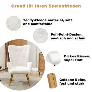 Flieks Ohrensessel (Relaxsessel mit Hocker), Loungesessel Wohnzimmer Einzelsessel Teddy-Fleece