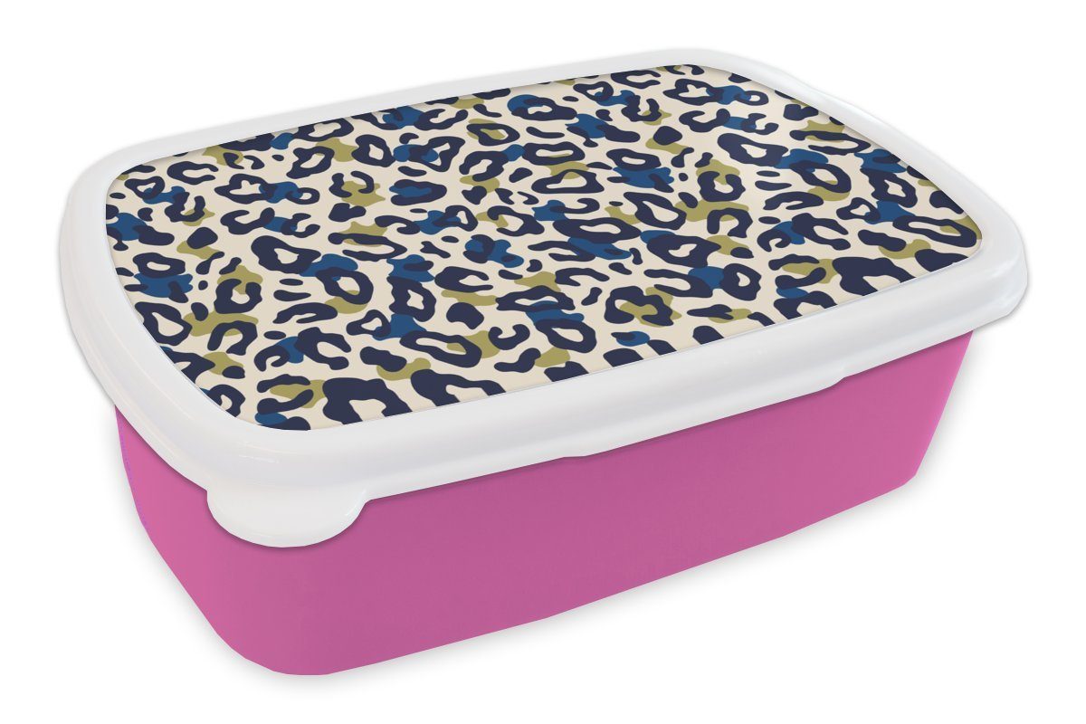 MuchoWow Lunchbox Erwachsene, (2-tlg), Grün, rosa - Kunststoff, - - Design Snackbox, Mädchen, für Kunststoff Kinder, Brotdose Brotbox Panther Blau