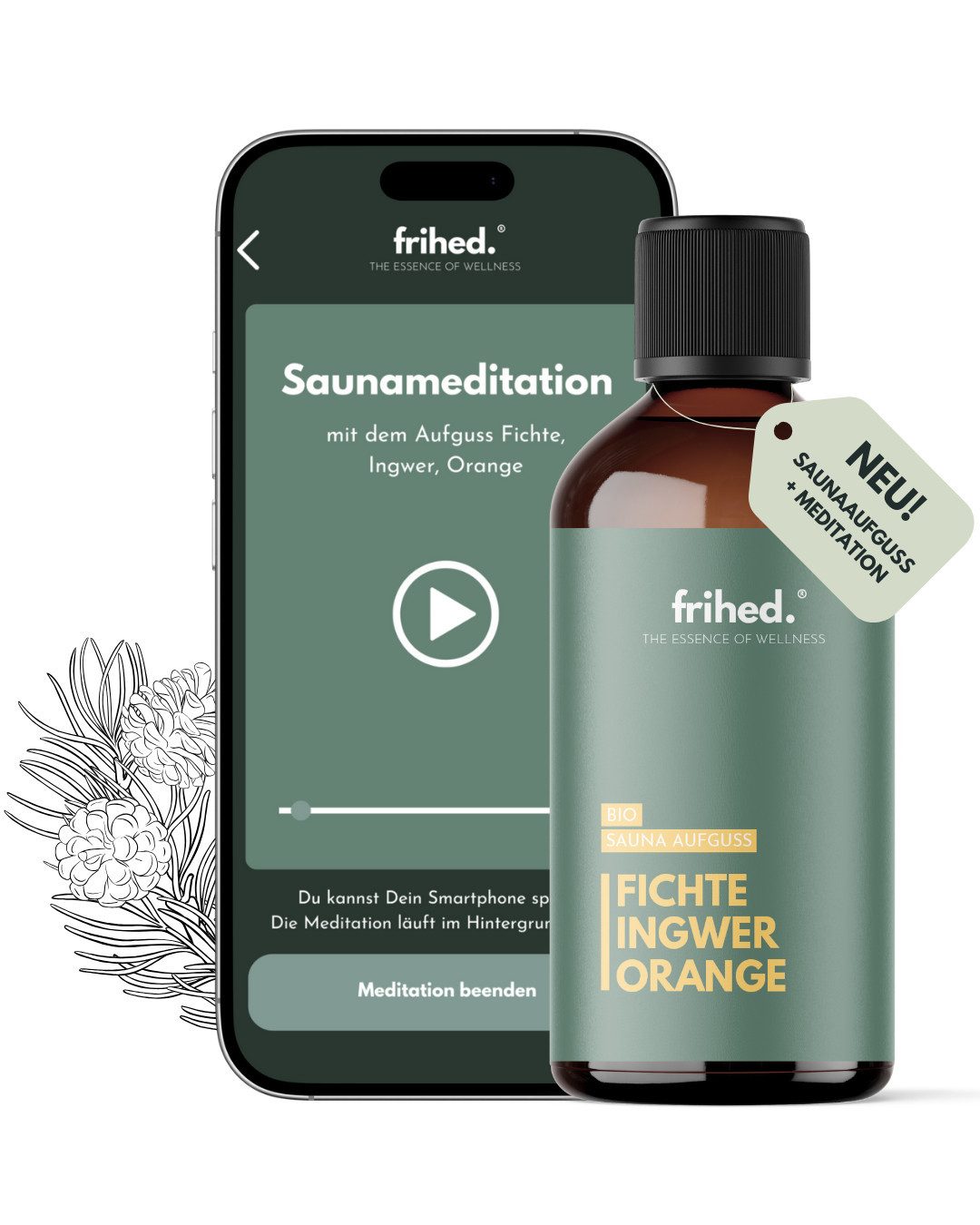 frihed. Nordic Wear Aufgusskonzentrat Bio Saunaaufguss mit App Meditation - langanhaltender Duft, 100 ml