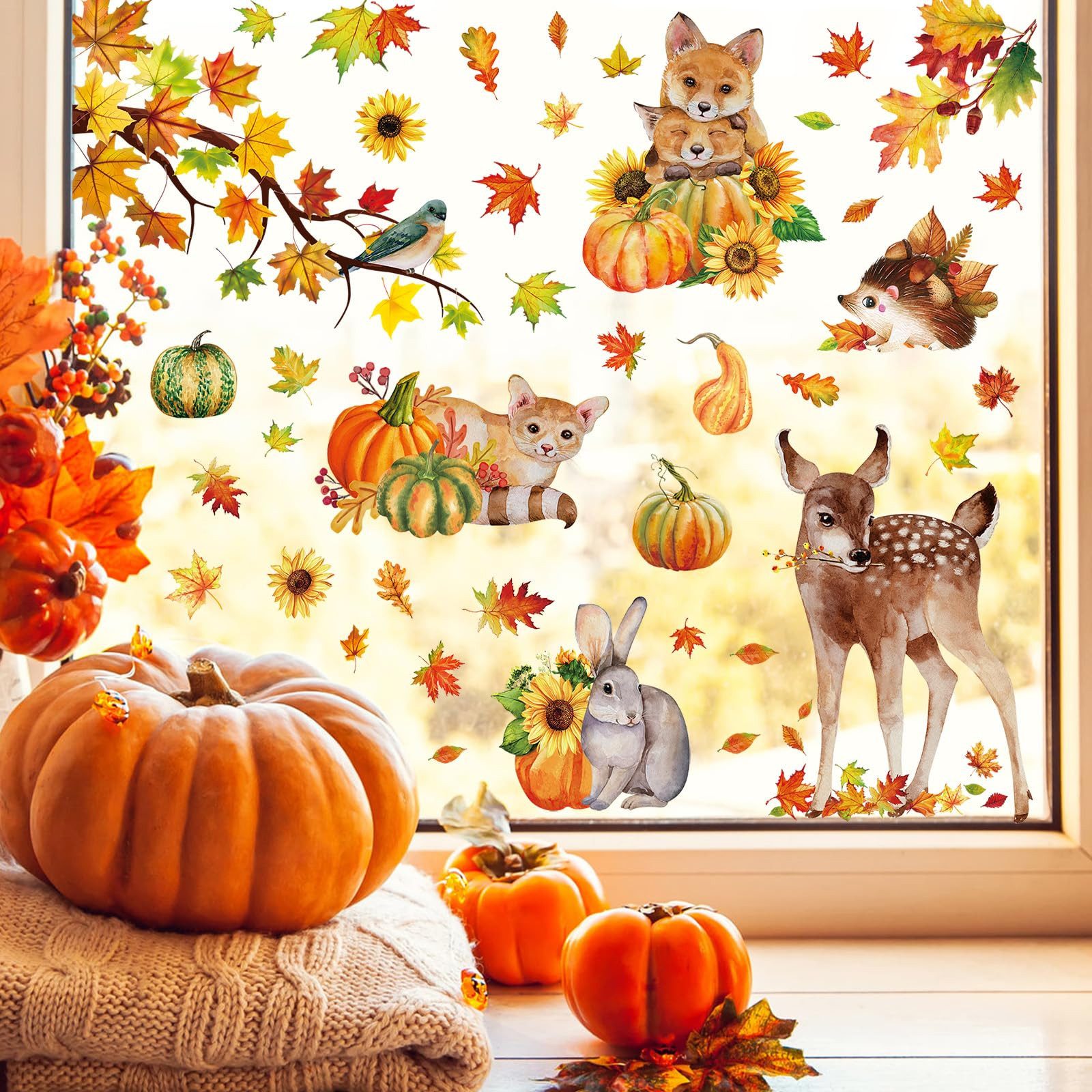 Sorvyzxn Fensterfolie Fensterbilder Herbst, Autumn Fensterbild Selbstklebend, Herbstdeko, Fenster Sticker Kinder, Fensteraufkleber Herbstliche Blätter – Bild 3 von 5