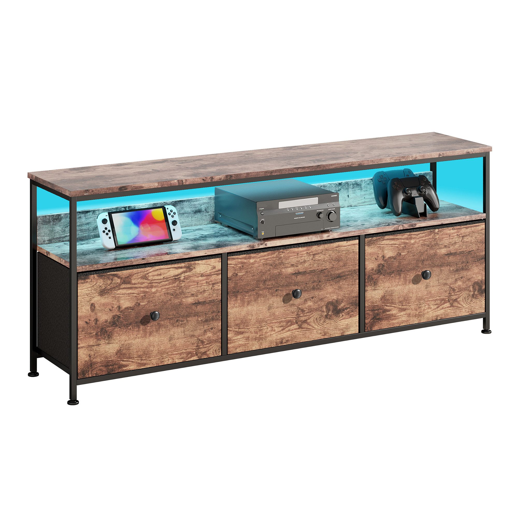 FUROKOY Lowboard TV-Schrank (Fernsehschrank Sideboard-Schrank mit 1 Regal und 3 Stoff Schubladen, TV-Bank für Wohnzimmer Schlafzimmer, 108 x 29.8 x 57cm)