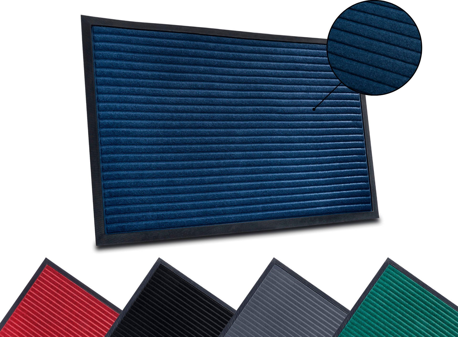 Vollständiges Produktsortiment! Fußmatte High Low Striped Mat, rutschfest, Schmutzfangmatte, Flur mm, wetterfest, 5 HANSE Innen, waschbar, Außen, rechteckig, Höhe: Blau Home