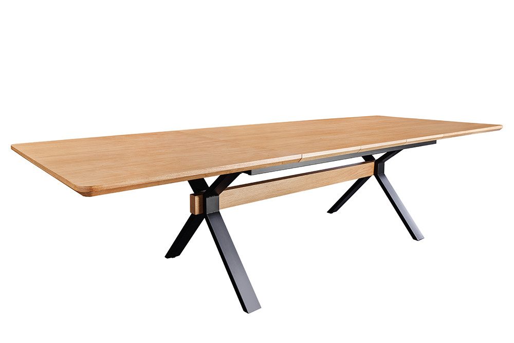 riess-ambiente Esstisch GIANT 180-300cm natur/schwarz - Eiche, Metall, X-Gestell, ausziehbar (Einzelartikel, 1-St), verlängerbarer Konferenztisch f. 12-14 Personen - ideal für Essbereich