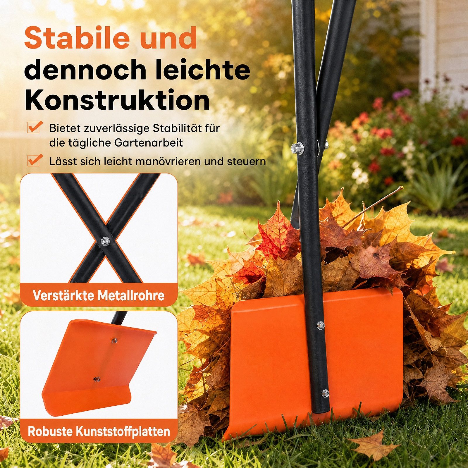 KOMFOTTEU Laubgreifer Gartengreifer Laubsammler, aus Metall mit 92cm langem Stiel & Breiten Kunststoffbacken