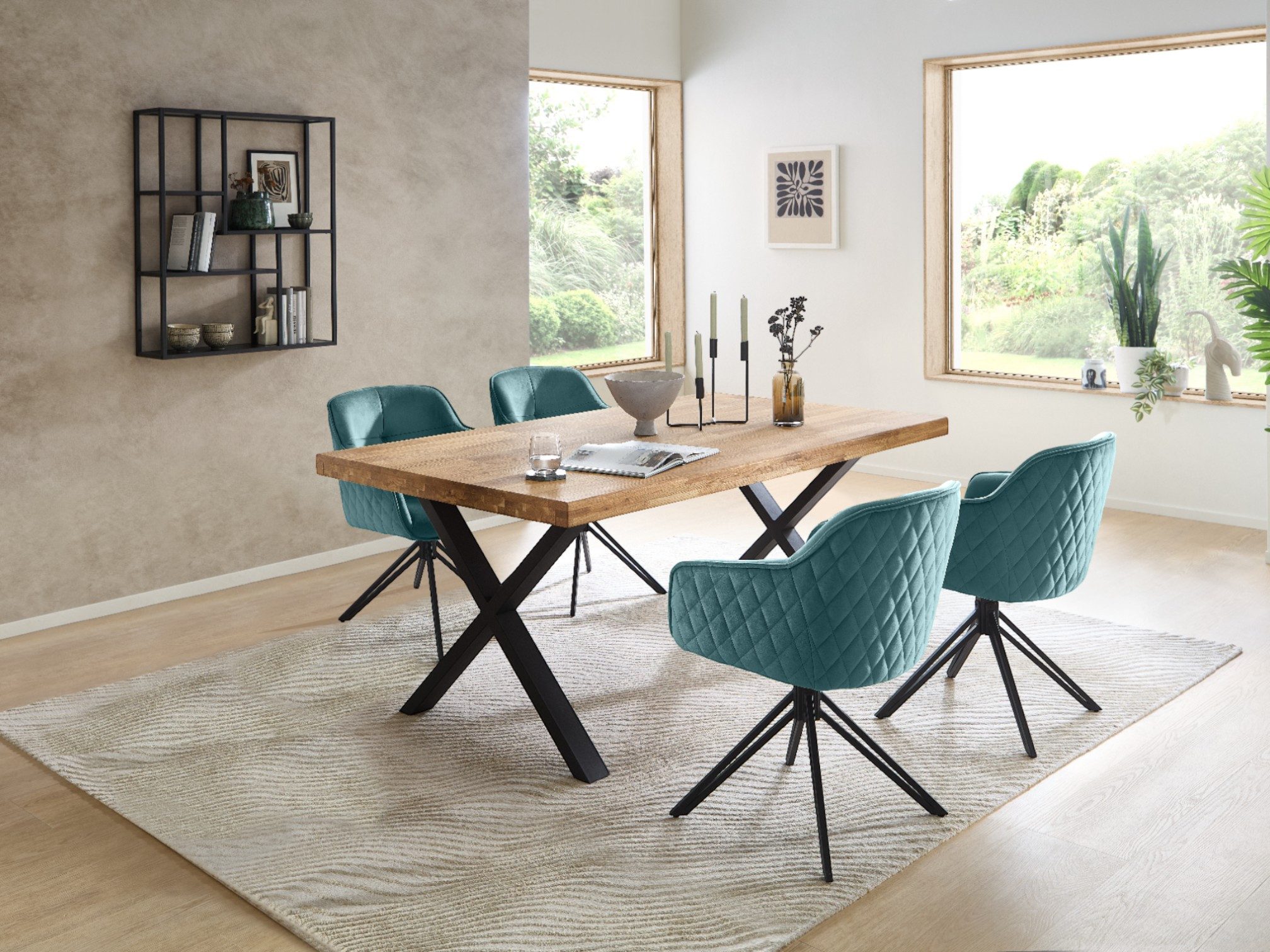 moebel-dich-auf Essgruppe CAPRI-X, (Esszimmer Set, 1 Esstisch Eiche massiv geölt, 4 Stühle), 180 x 100 cm