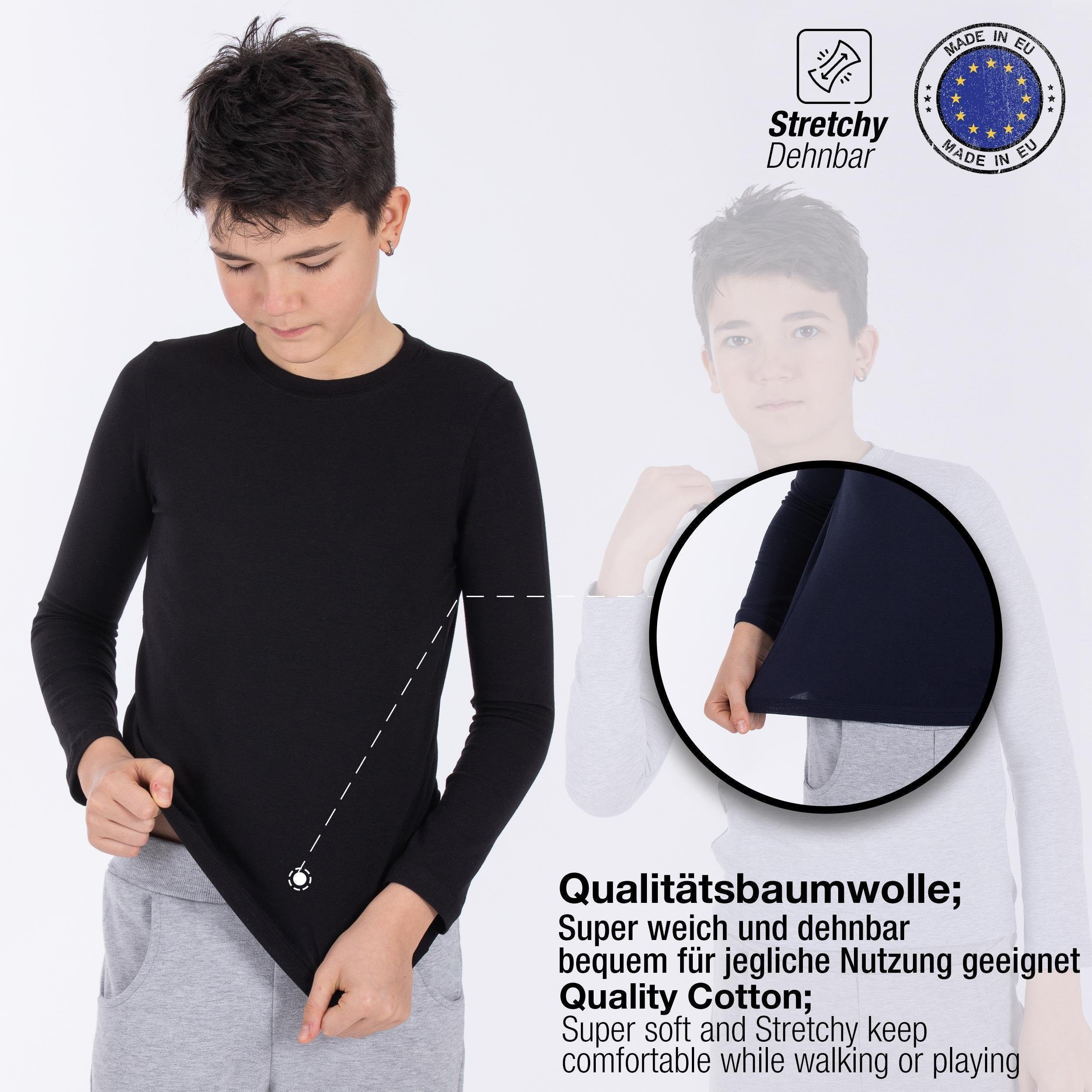 LOREZA Langarmshirt 3er Set Jungen Langarmshirts - Basics - Mehrfarbig (Set, 3-tlg., 3er-Pack)