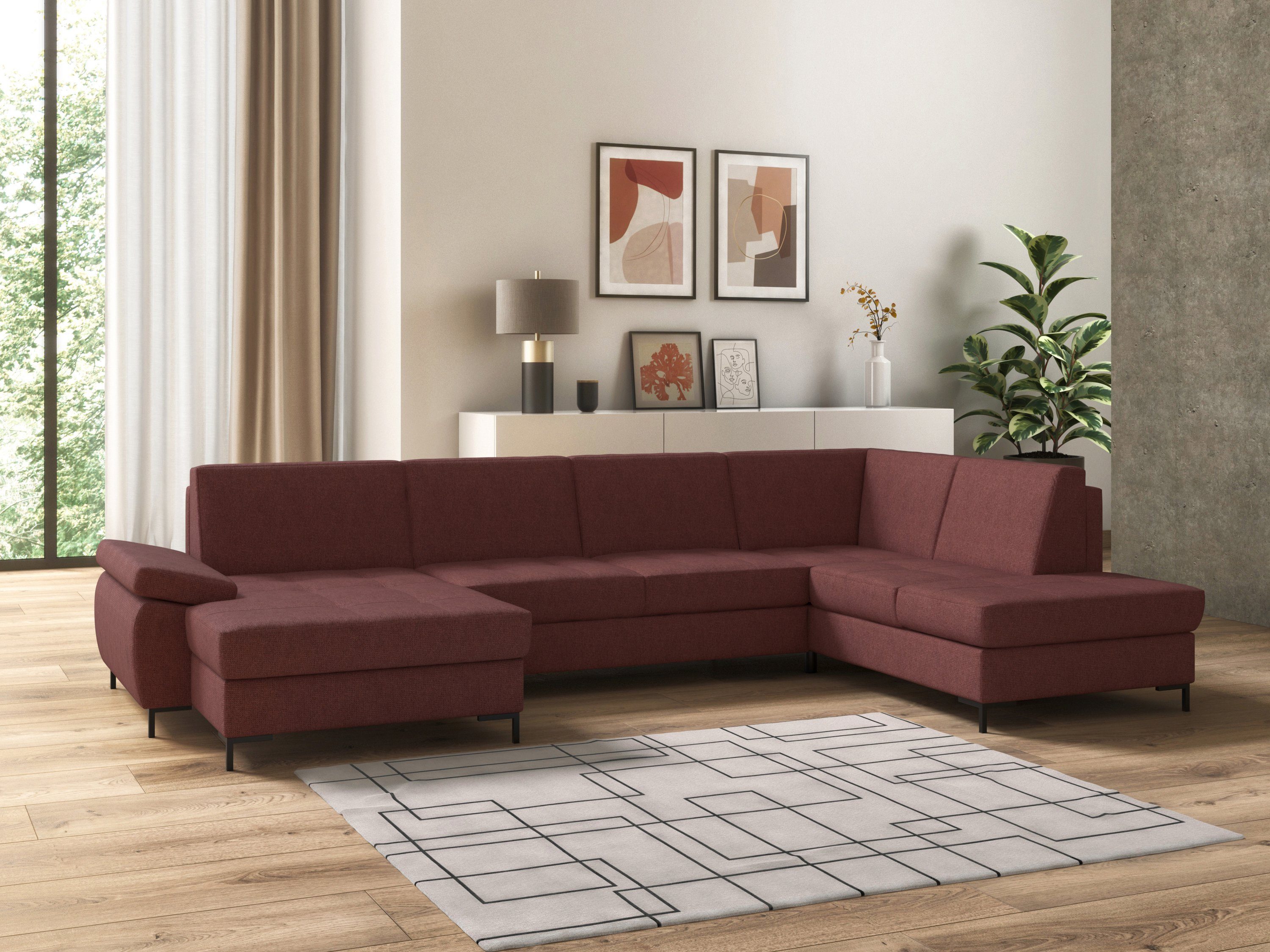 DOMO collection Wohnlandschaft Capelo, komfortabel, klare Linien zeichnen dieses Design aus, U-Form, mit Armteilverstellung, wahlweise mit Bettfunktion, Federkern