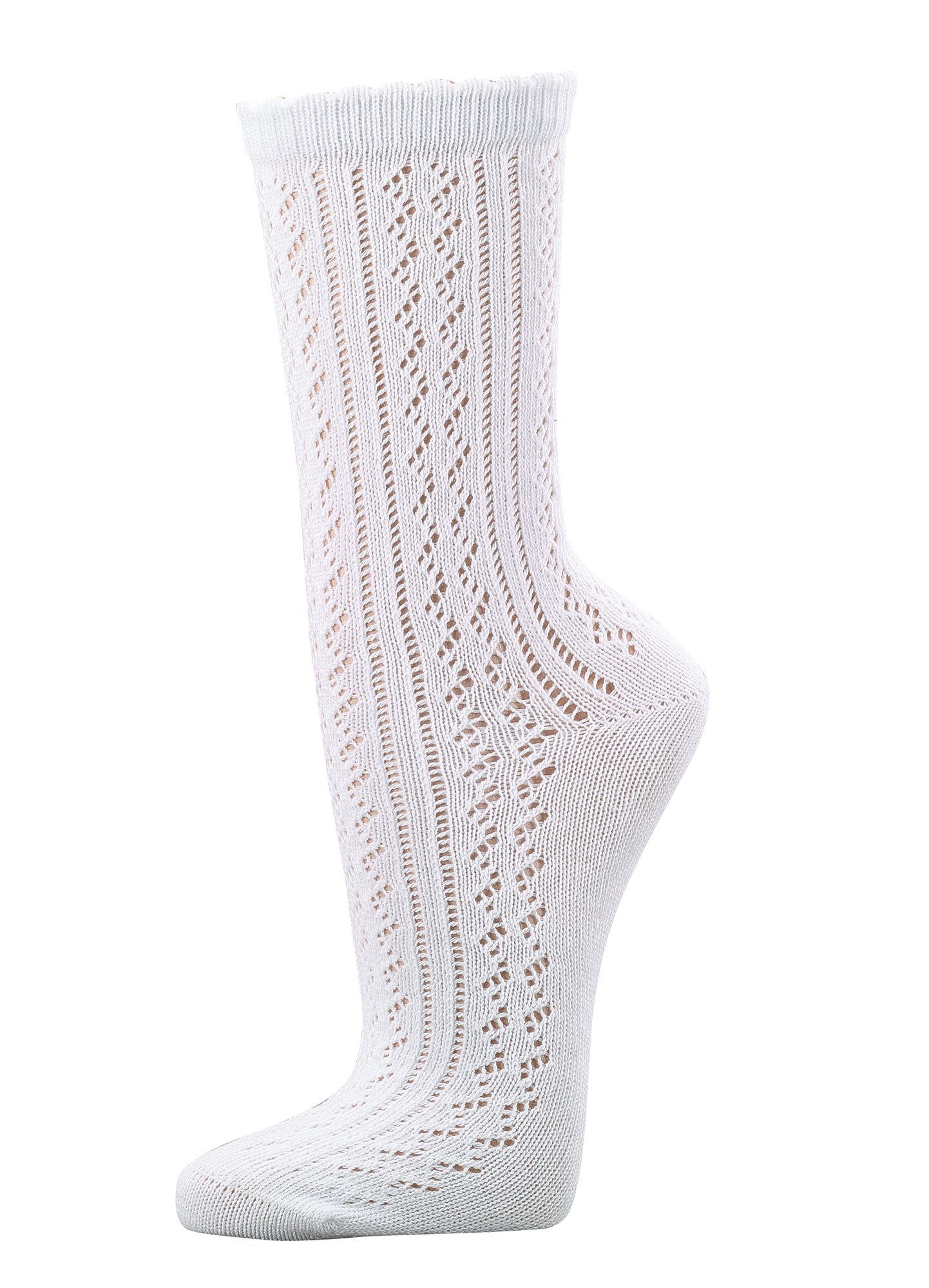 Wowerat Basicsocken Trachtensocken kurz Landhaus Häkellook Dirndl Wiesn Country (3 Paar) Ajourmuster Wellenrand Abschluss