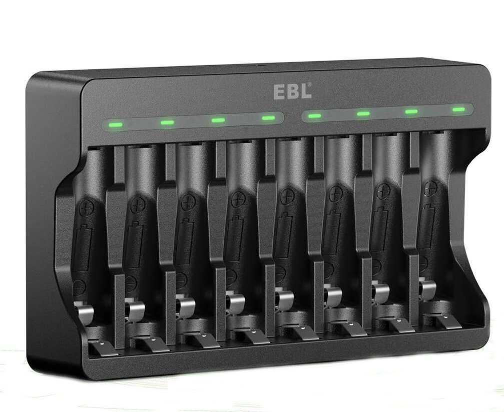 EBL Akku Ladegerät mit 8 Stück AA Akkus 1,5V 3000mWh, Batterie-Ladegerät (USB Input 5V 2A, Lithium-Akku)
