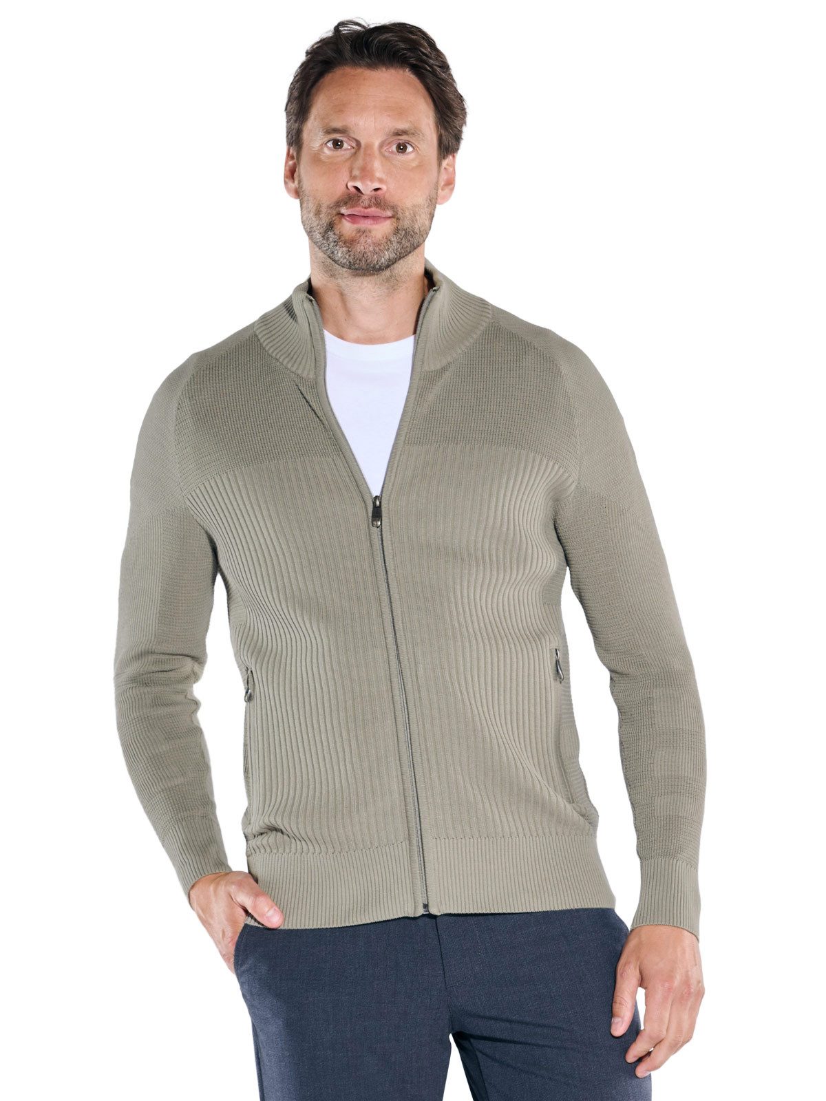 Engbers Strickjacke engbers Herren Strickjacke mit Strukturwechsel, Gruen