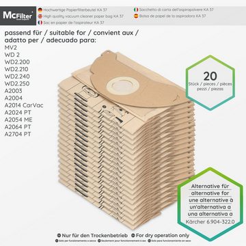 McFilter Staubsaugerbeutel (20 Stück) geeignet für Kärcher 6.904-322.0, passend für Kärcher A2054 A 2054 ME Staubsauger, 20 St., Hohe Reißfestigkeit, Formstabile Deckscheibe, 2-lagig