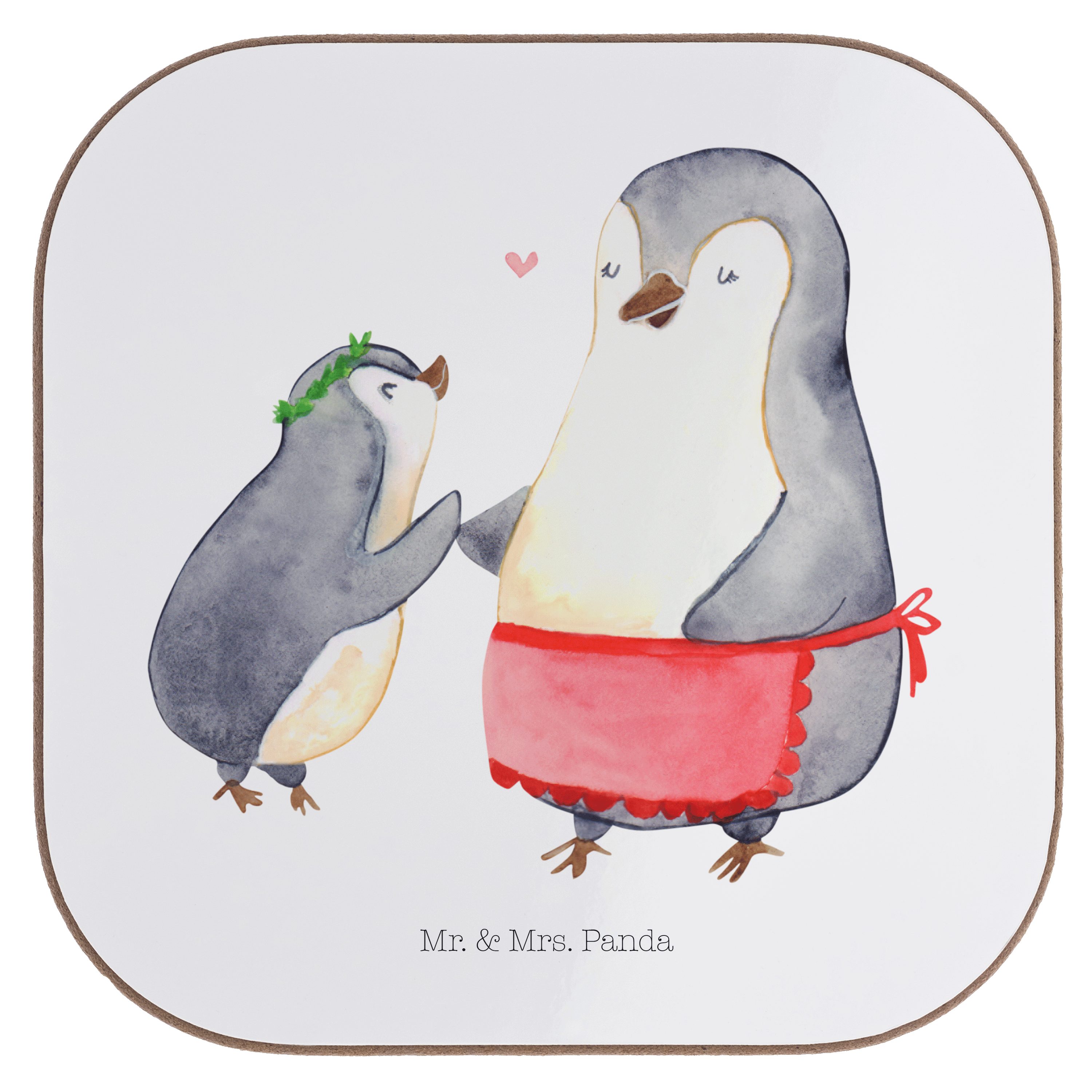 Panda Weiß Pinguin mit Mu, - Geburststag, Getränkeuntersetzer Geschenk, 1-tlg. & Mr. Mami, - Mrs. Kind Bierdeckel,