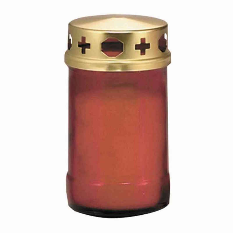 JEKA Grabkerze Brenner Nr. 3 Glas mit Deckel rot Grableuchte Licht Kerze Flackerlight