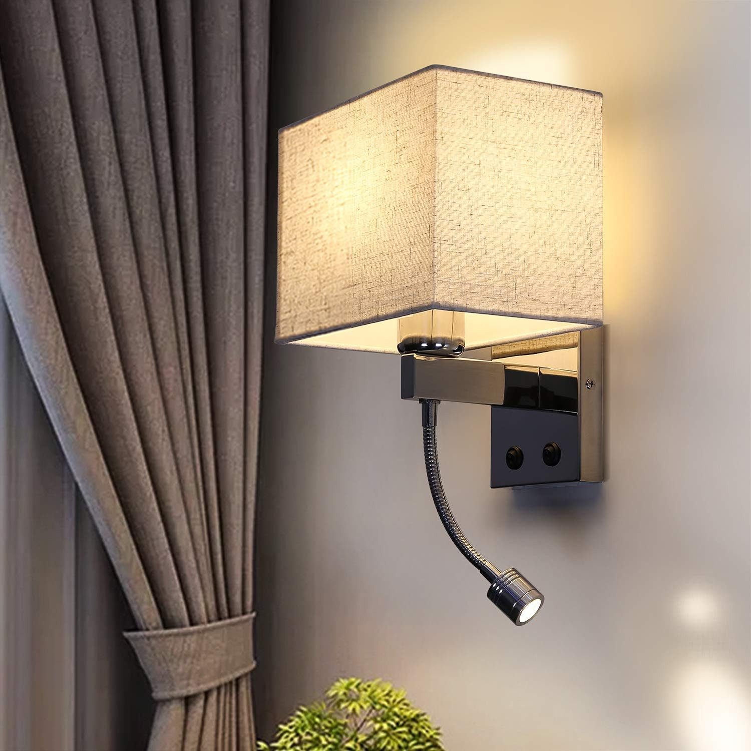 ZMH LED Wandleuchte Leselampe Stoffschirm Schwenkbar Bettlampe mit Schalter Schlafzimmer, Augenschutz, LED fest integriert, ‎Warmweiß, Nicht Dimmbar Zum Gebrauch im Freien und in geschlossenen Räumen