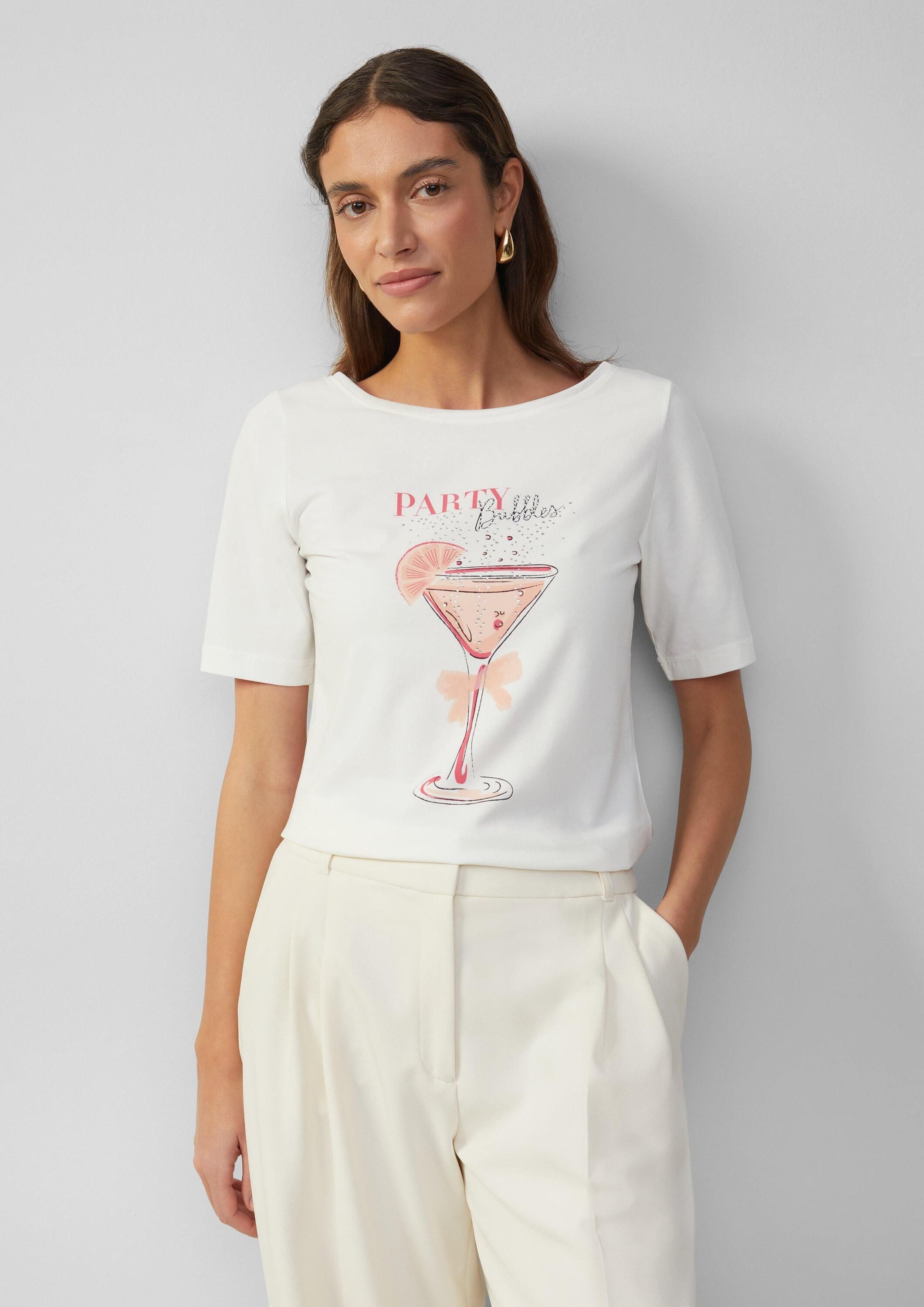 s.Oliver Kurzarmshirt T-Shirt Jersey-T-Shirt mit Frontprint und Schmuckstei günstig online kaufen