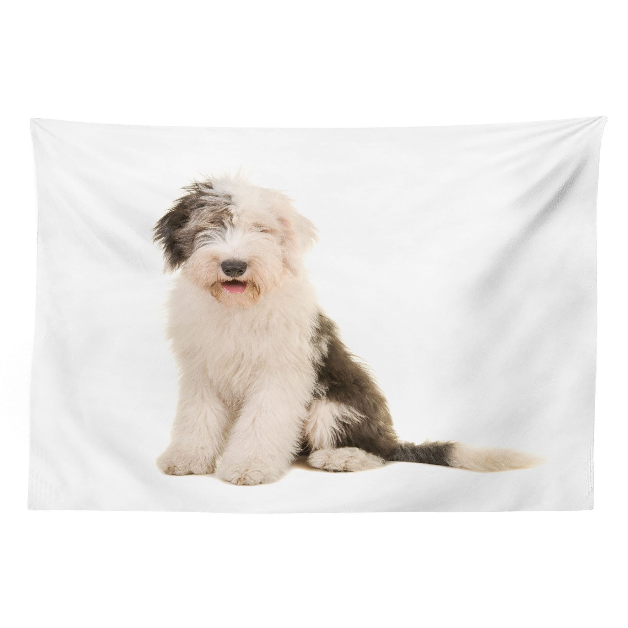 Abakuhaus Wandteppich Wohnzimmer Schlafzimmer Wandtuch Seidiges Satin Wandteppich, rechteckig, Englisch Sheepdog Sitzen Bobtail