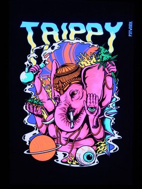 PSYWORK Poster PSYWORK Schwarzlicht Stoffposter Neon "Trippy Ganesha", 30x45cm, UV-aktiv, leuchtet unter Schwarzlicht