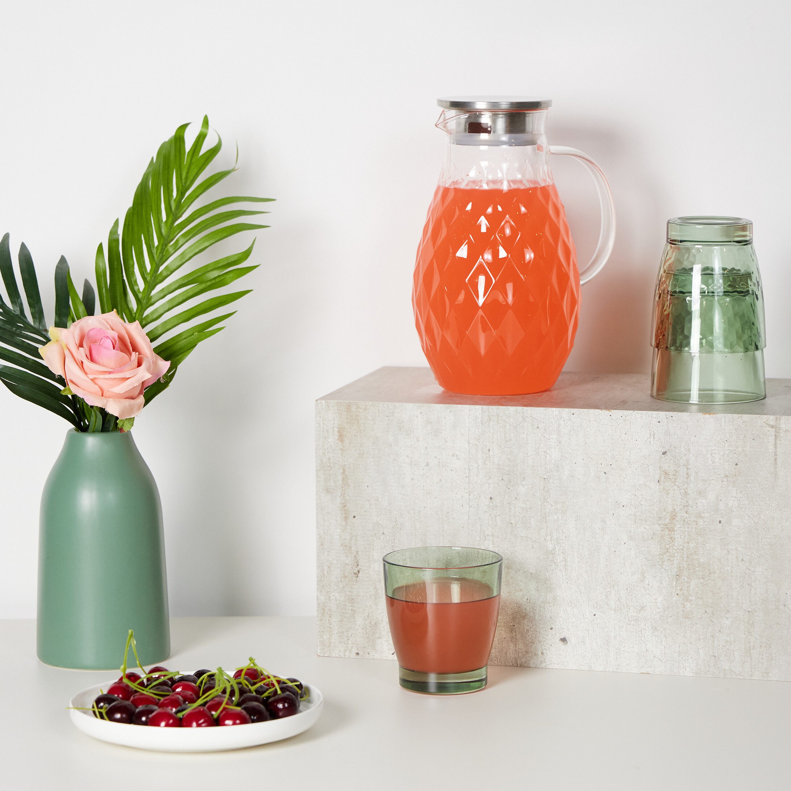 relaxdays Karaffe Glaskaraffe mit Deckel 2 Liter, (1-tlg)