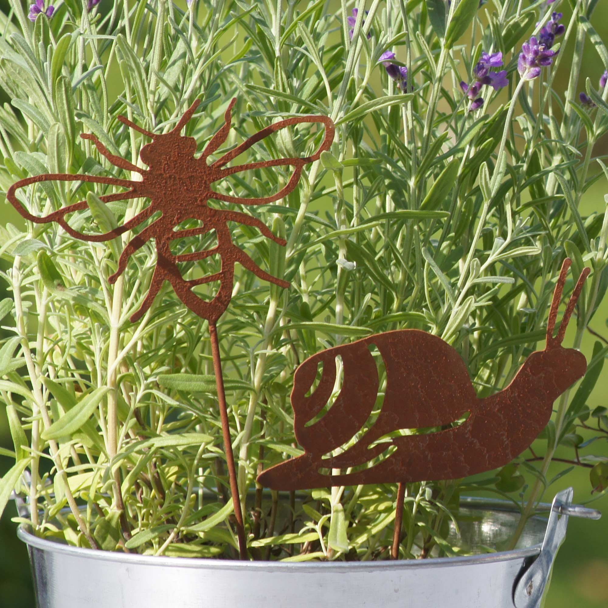 UNUS GARDEN Gartenstecker Stecker Rost mit 5 Insekten (5er Set) Gartendeko Rostdeko Dekostecker rostige Deko Garten robust – Bild 4 von 5