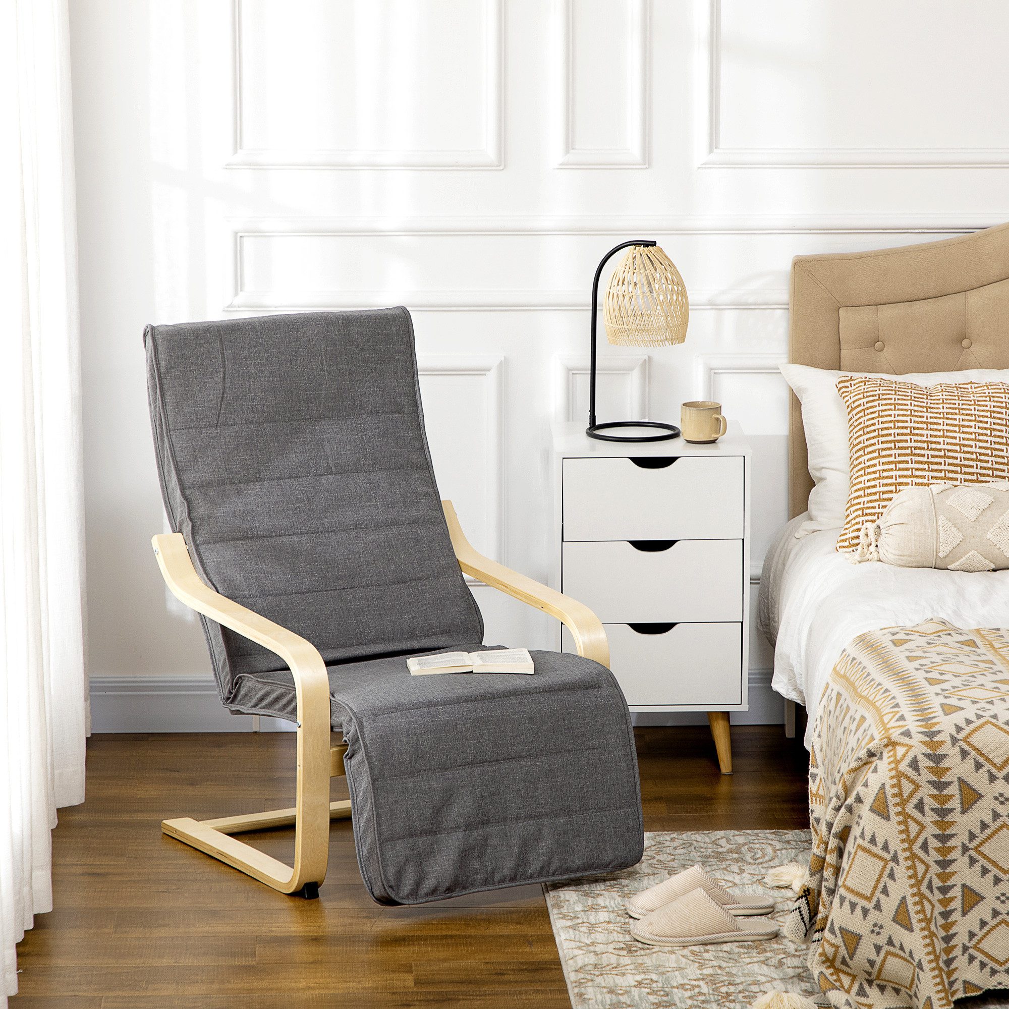 HOMCOM Relaxsessel Polstersessel mit Leinenoptik Sessel (Set, 1-St., Lesesessel), 5-fach verstellbare Fußstütze, abnehmbare Bezüge