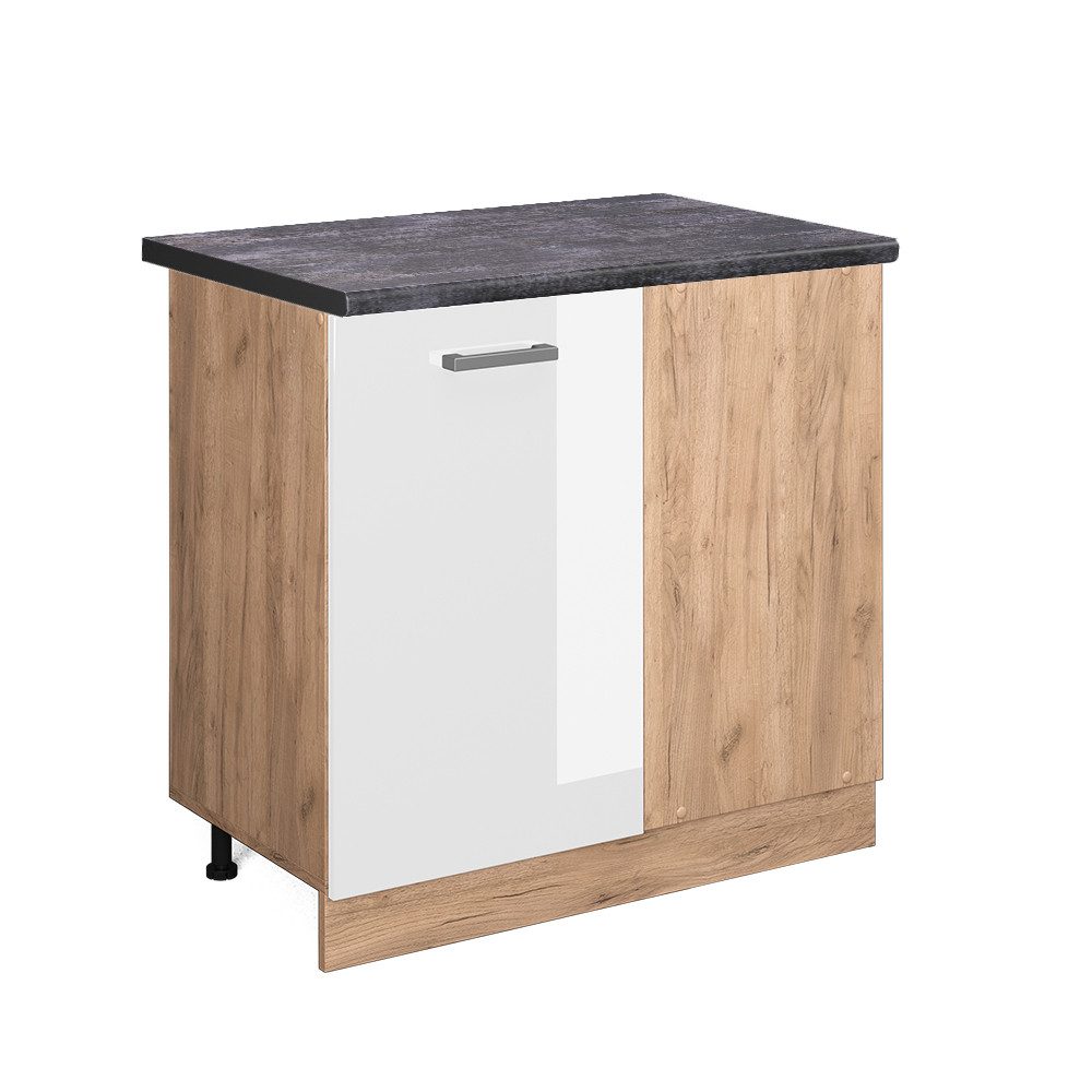 Vicco Eckunterschrank R-Line Weiß Hochglanz/Goldkraft Eiche 86 cm AP Eiche günstig online kaufen