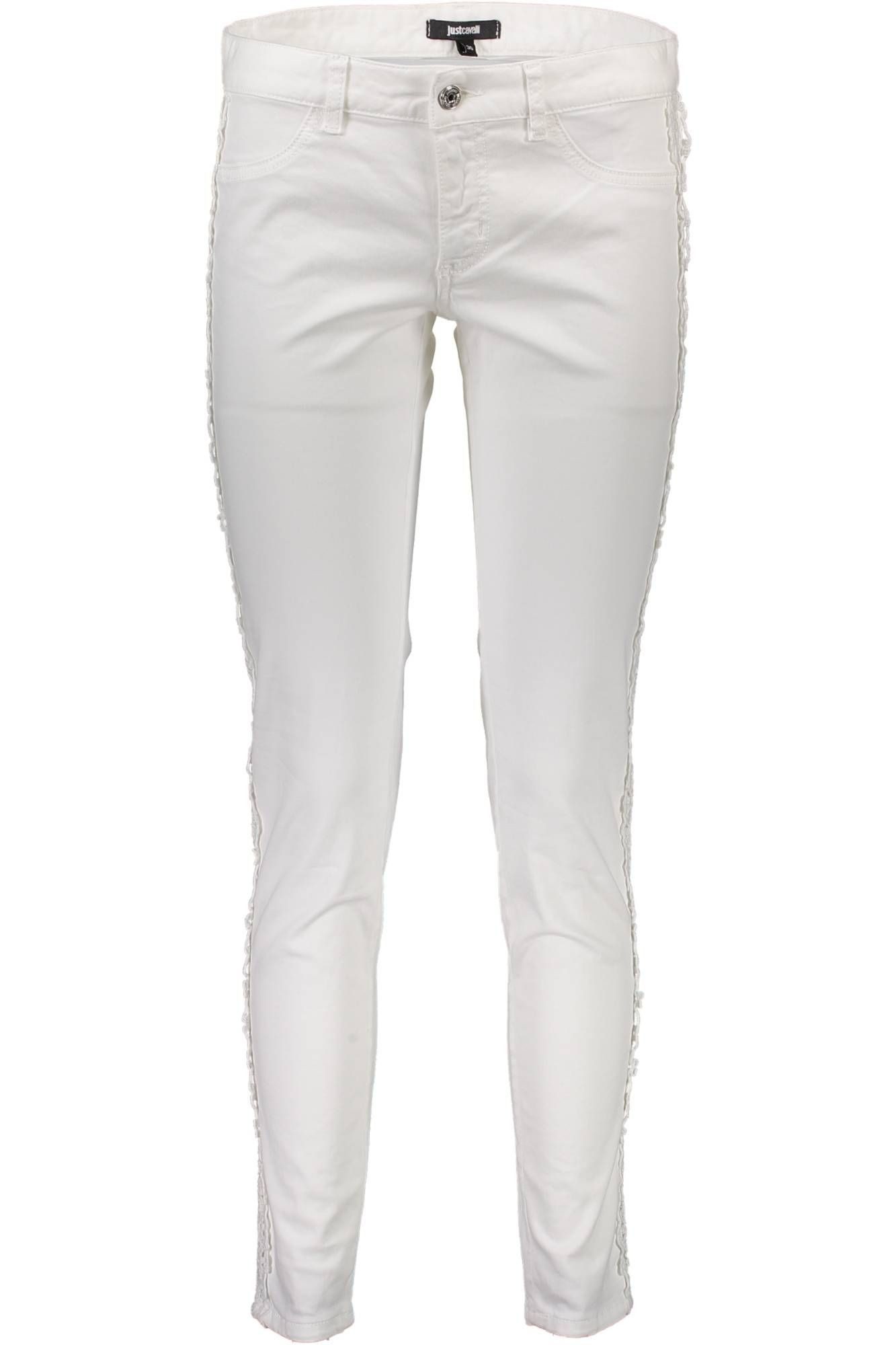Just Cavalli 5-Pocket-Hose Elegante Damenhose Weiß mit Taschen & Einsätzen - Stilvolle Details