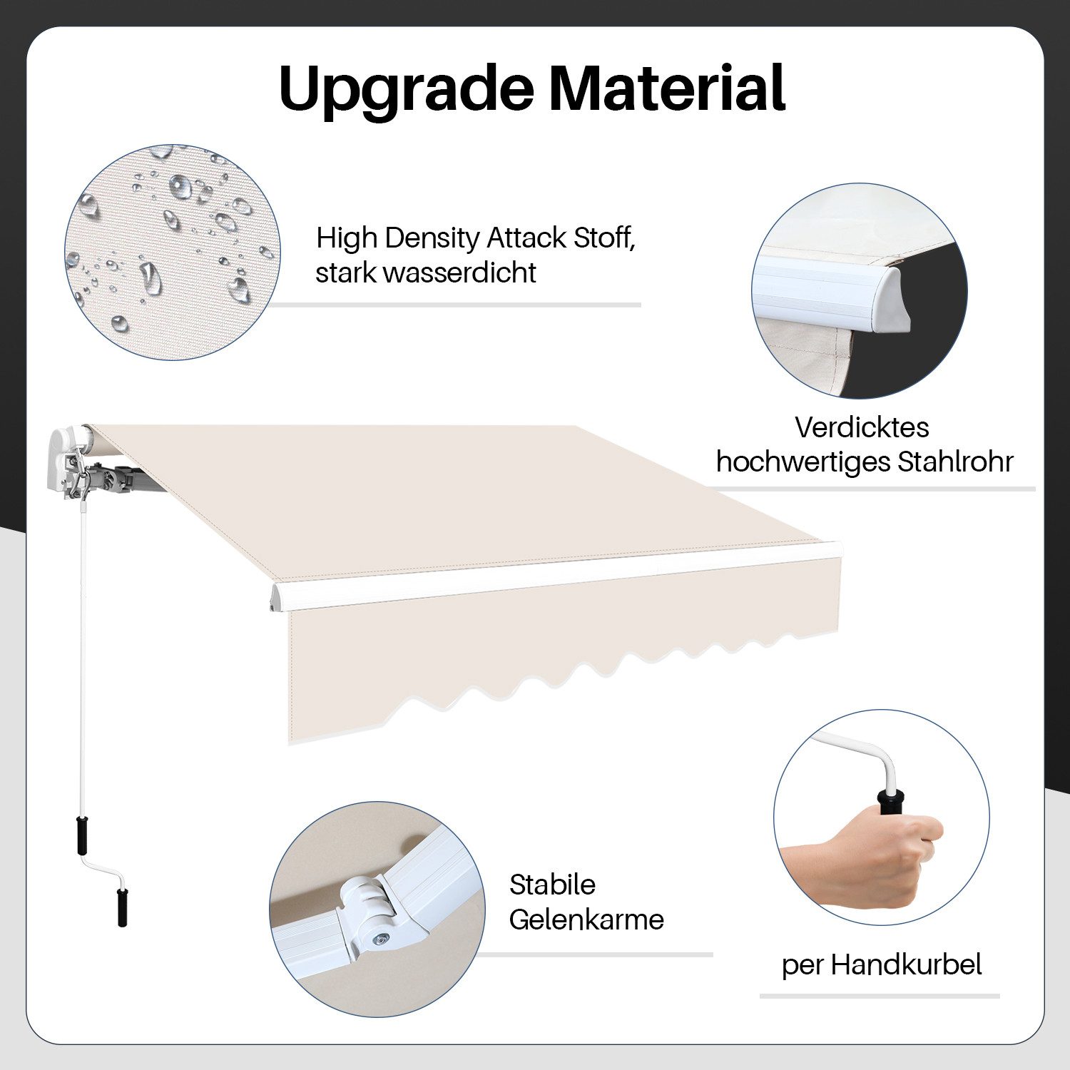 Clanmacy Markise Gelenkarmmarkise Balkonmarkise Sonnenmarkise UV-Schutz 350x300cm Beige – Bild 4 von 5