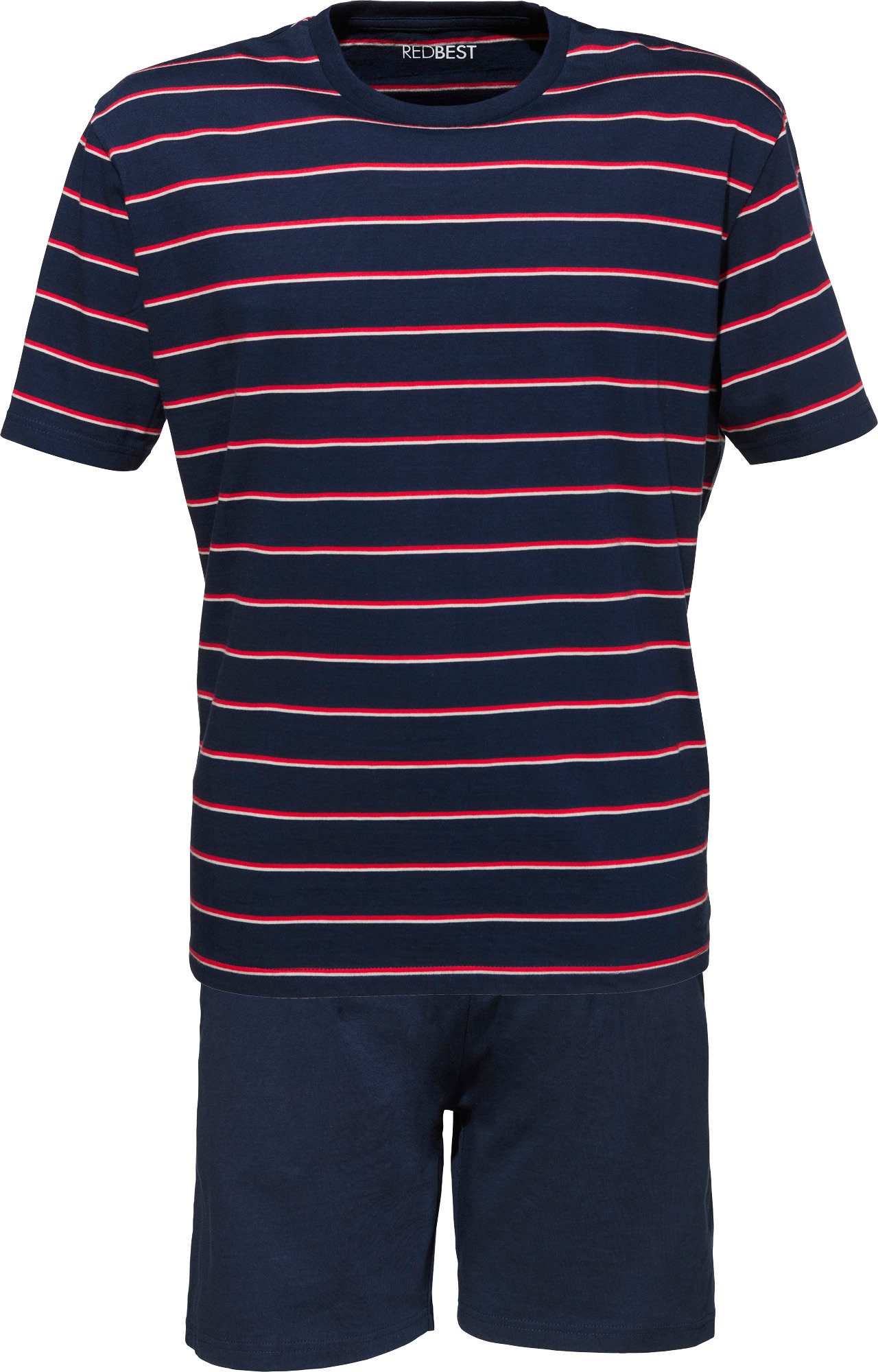 REDBEST Pyjama Herren-Shorty Single-Jersey Streifen: gestrickter Ringel, Oberteil