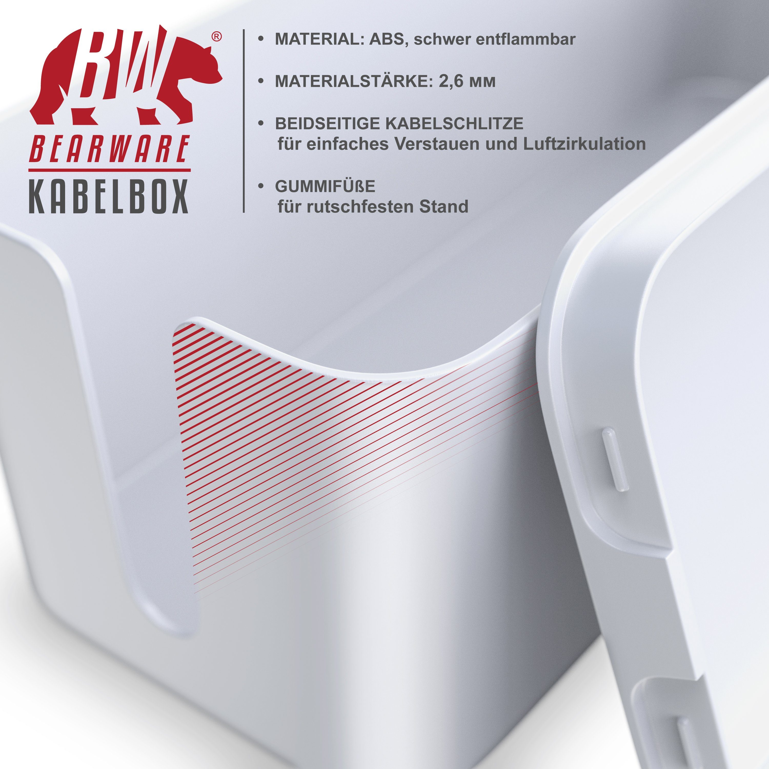 BEARWARE Kabelbox, (1-tlg), Kabel Box mit Gummifüßen - Kabelmanagement / dezente Optik / Ladebox