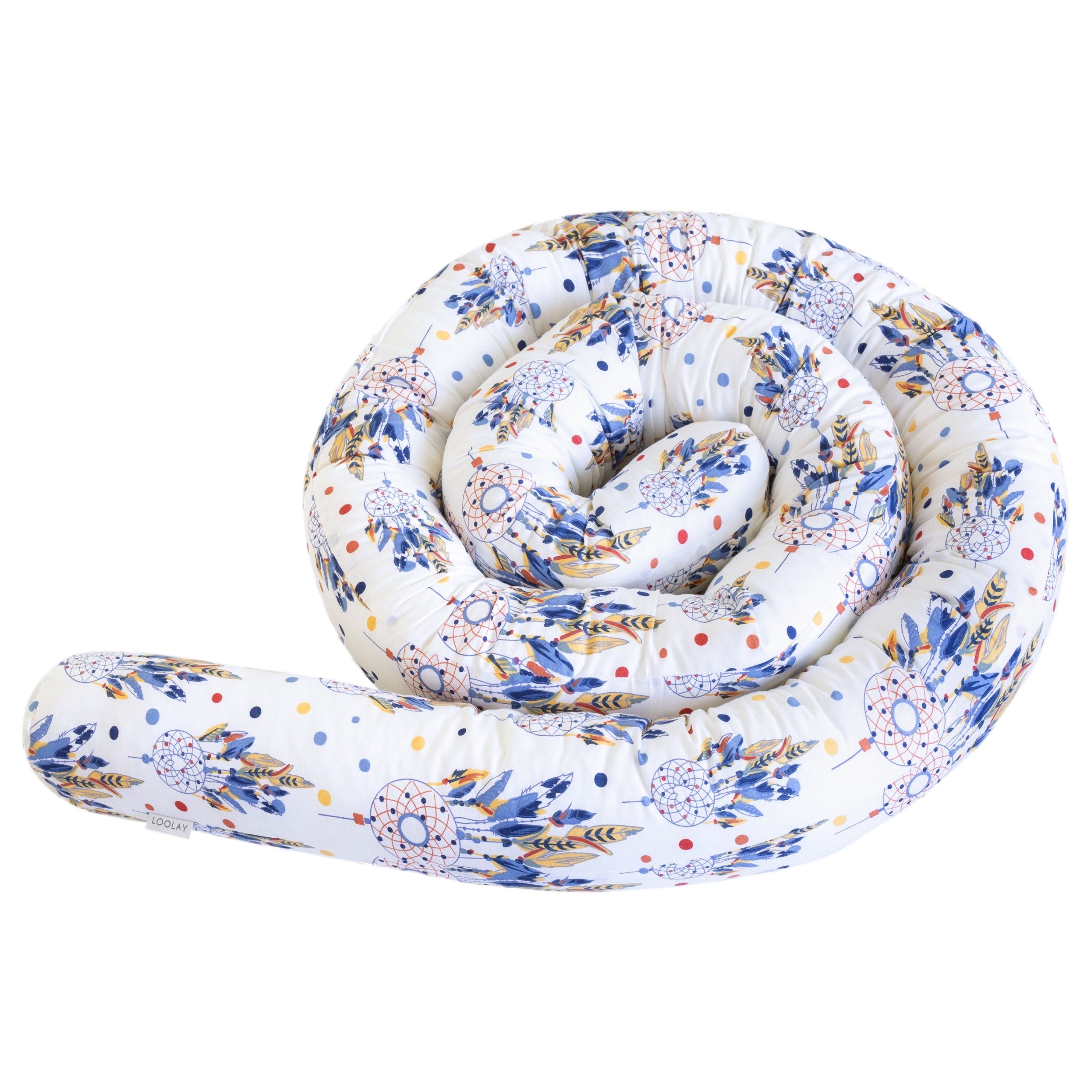 Loolay Nestchenschlange Traumfänger ECRU Baumwolle Multifunktion Bettschlange Schlange Rolle, (Bettumrandung Krabbeldecke Babybett Umrandung Schlange Bett Kopfschutz, Zierkissen Bettrolle Dekokissen Zugluftstopper - tolle GESCHENK), LOOLAY® - 100% Europäische Stoffe und Kleinserien-Nähen!