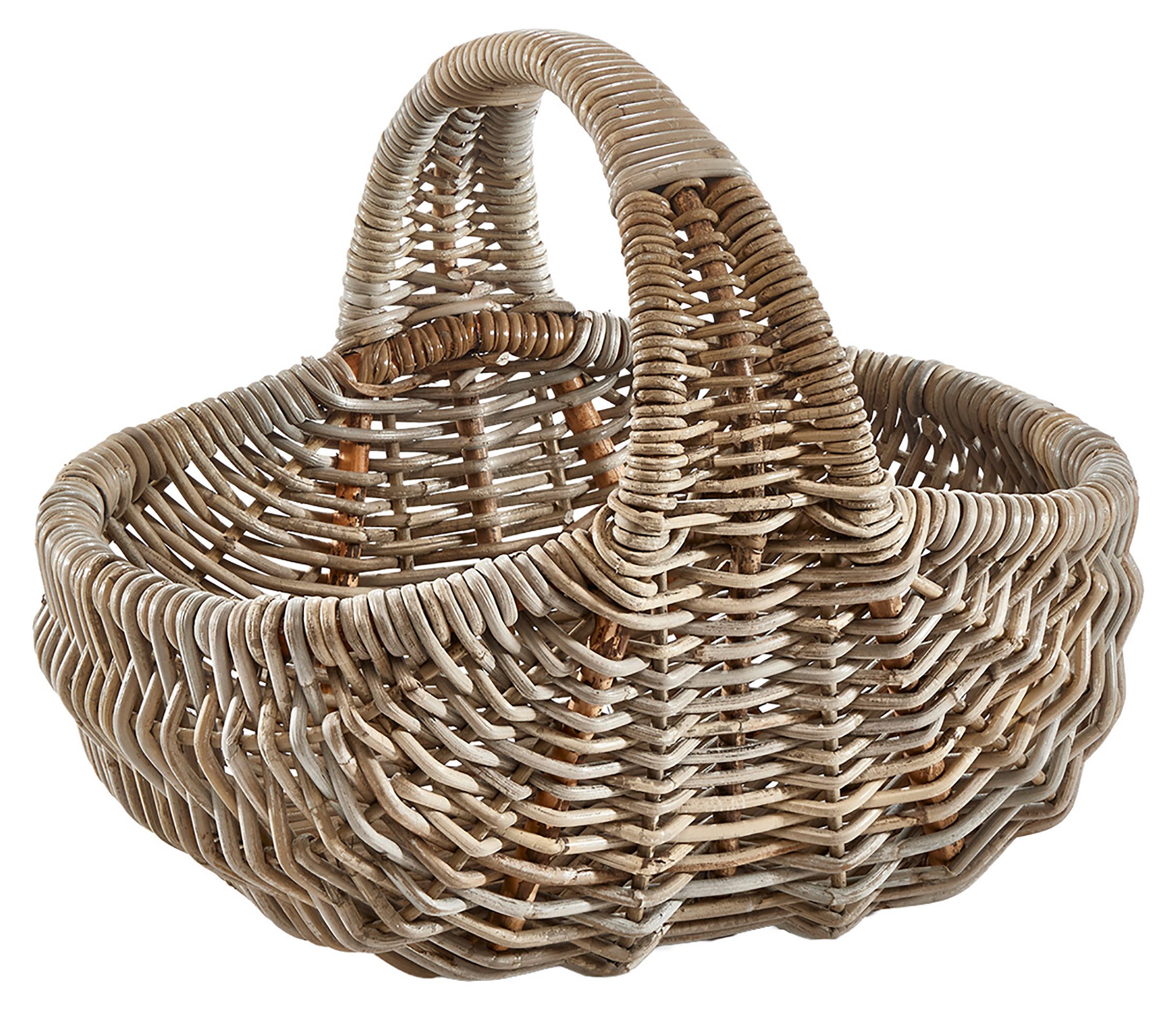 Kobolo Einkaufskorb Tragekorb Korb geflochten GIULIA mit Henkel Rattan kubu grey, Picknickkorb Flechtkorb Autokorb Shopper