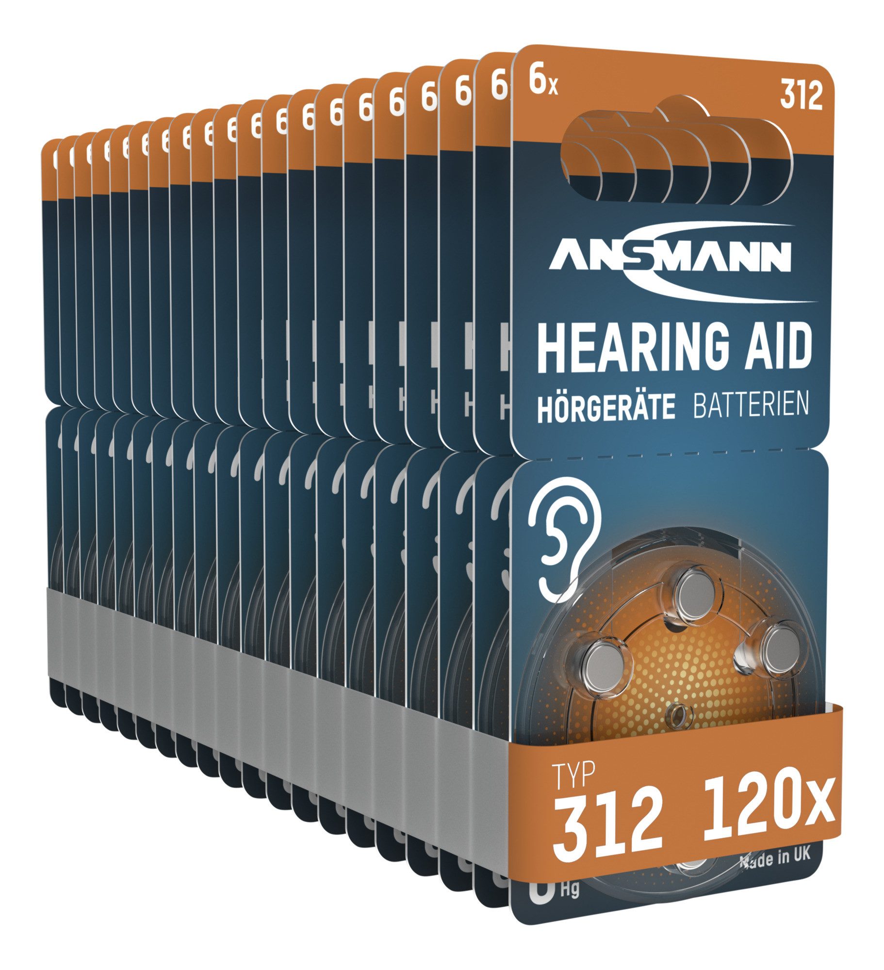 ANSMANN AG Hörgerätebatterien Typ 312 P312 ZL3 PR41, 120 Stück Knopfzelle