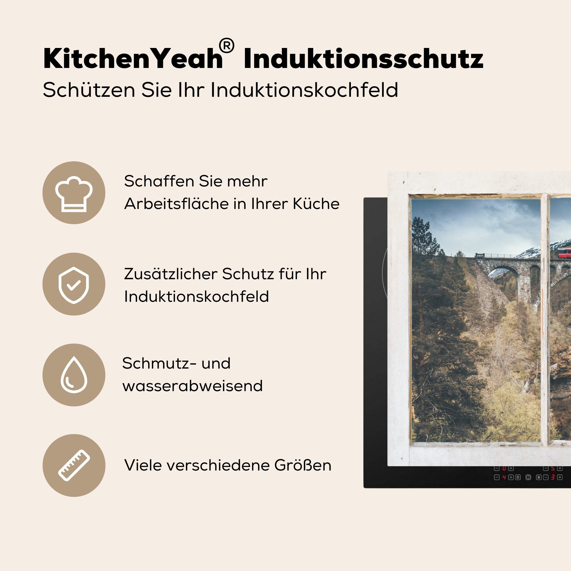 küche, cm, Brücke MuchoWow Induktionskochfeld - (1 - die Vinyl, 81x52 tlg), Aussicht für Schutz Ceranfeldabdeckung Herdblende-/Abdeckplatte Berg,