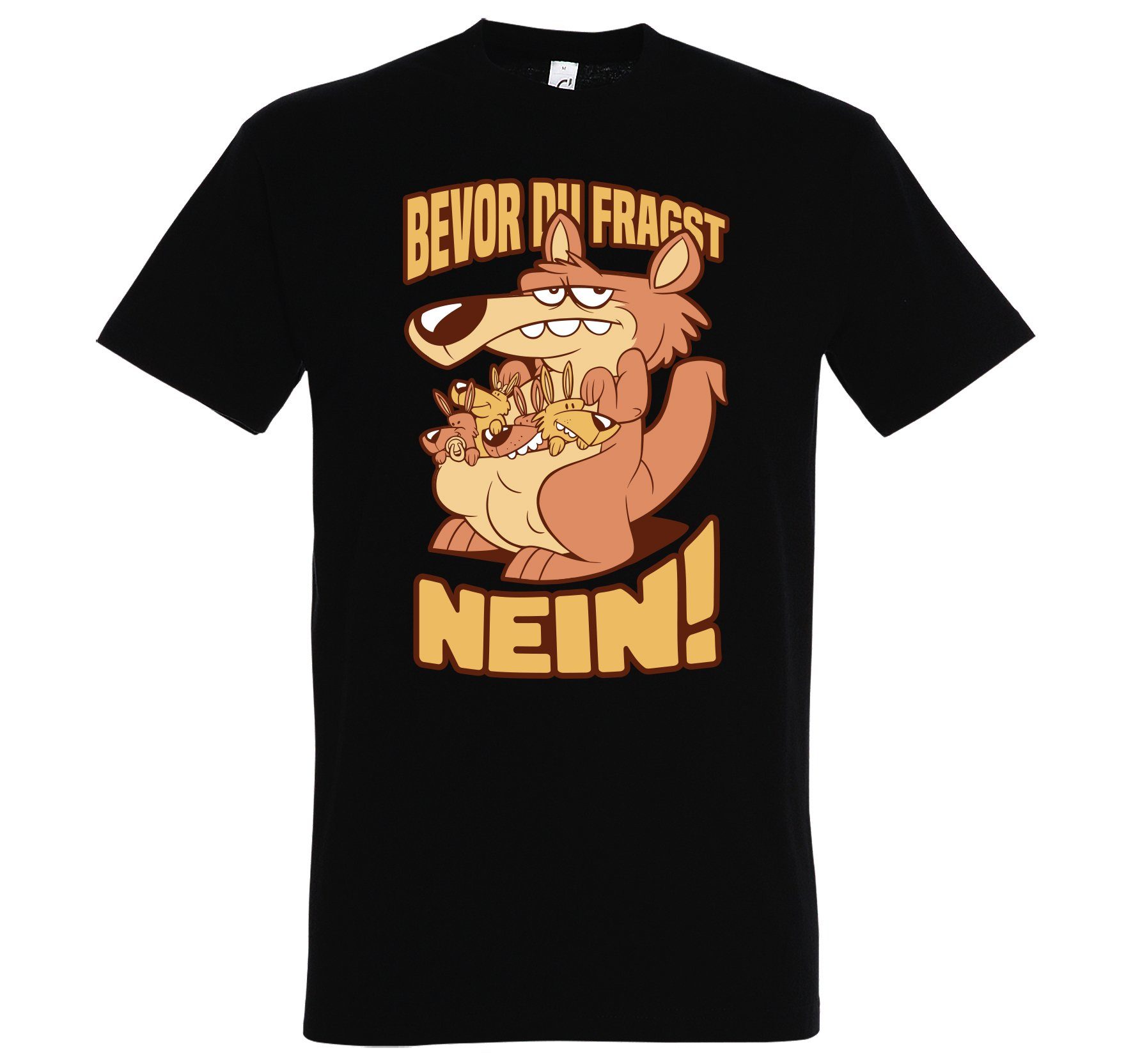 FRAGST Youth Designz Aufdruck Herren DU NEIN T-Shirt lustigem BEVOR Print-Shirt Spruch mit Schwarz