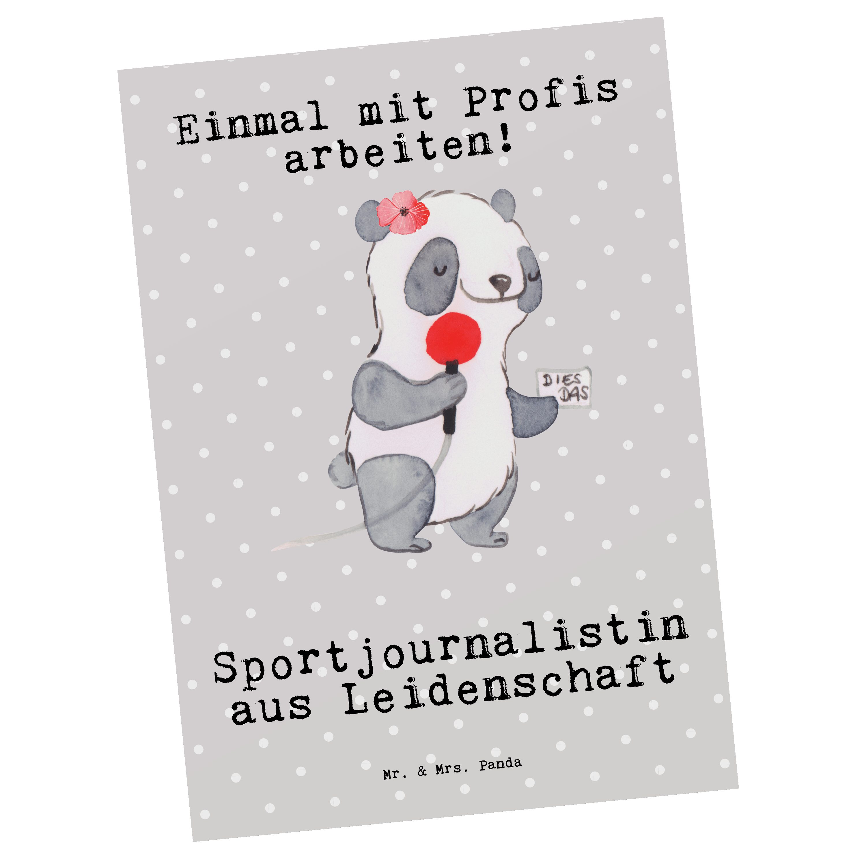 Mr. & Mrs. Panda Postkarte Sportjournalistin aus Leidenschaft - Grau Pastell - Geschenk, Intervi