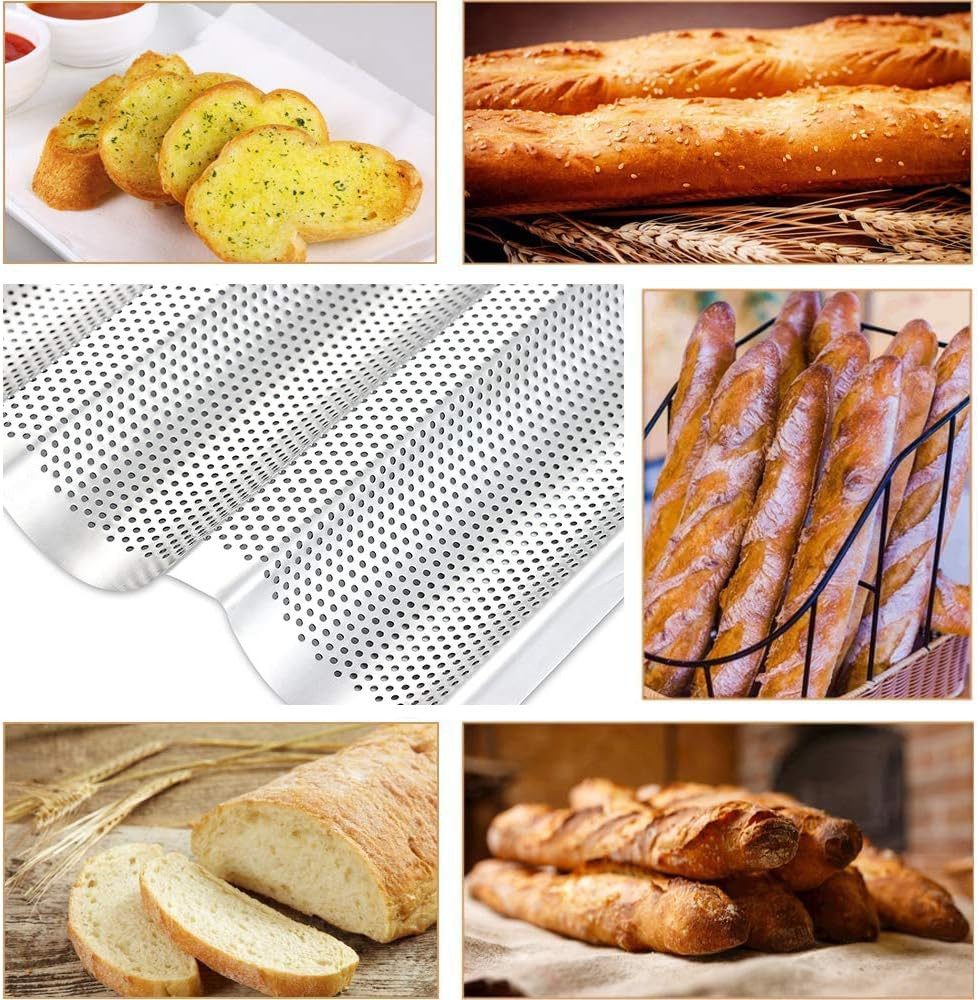 FELIXLEO Backform Baguette Brotpfanne Edelstahl Perforierte Backform 3 Wellen, (1-tlg) – Bild 4 von 5