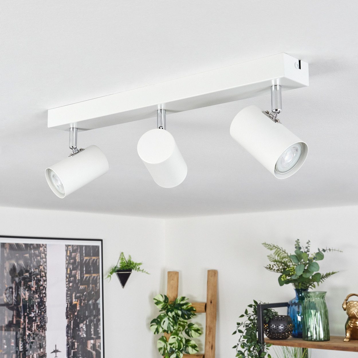 hofstein Deckenleuchte Deckenlampe aus Metall in Weiß, ohne Leuchtmittel, Leuchte im modernen Design mit verstellbaren Schirmen, 3 x GU10