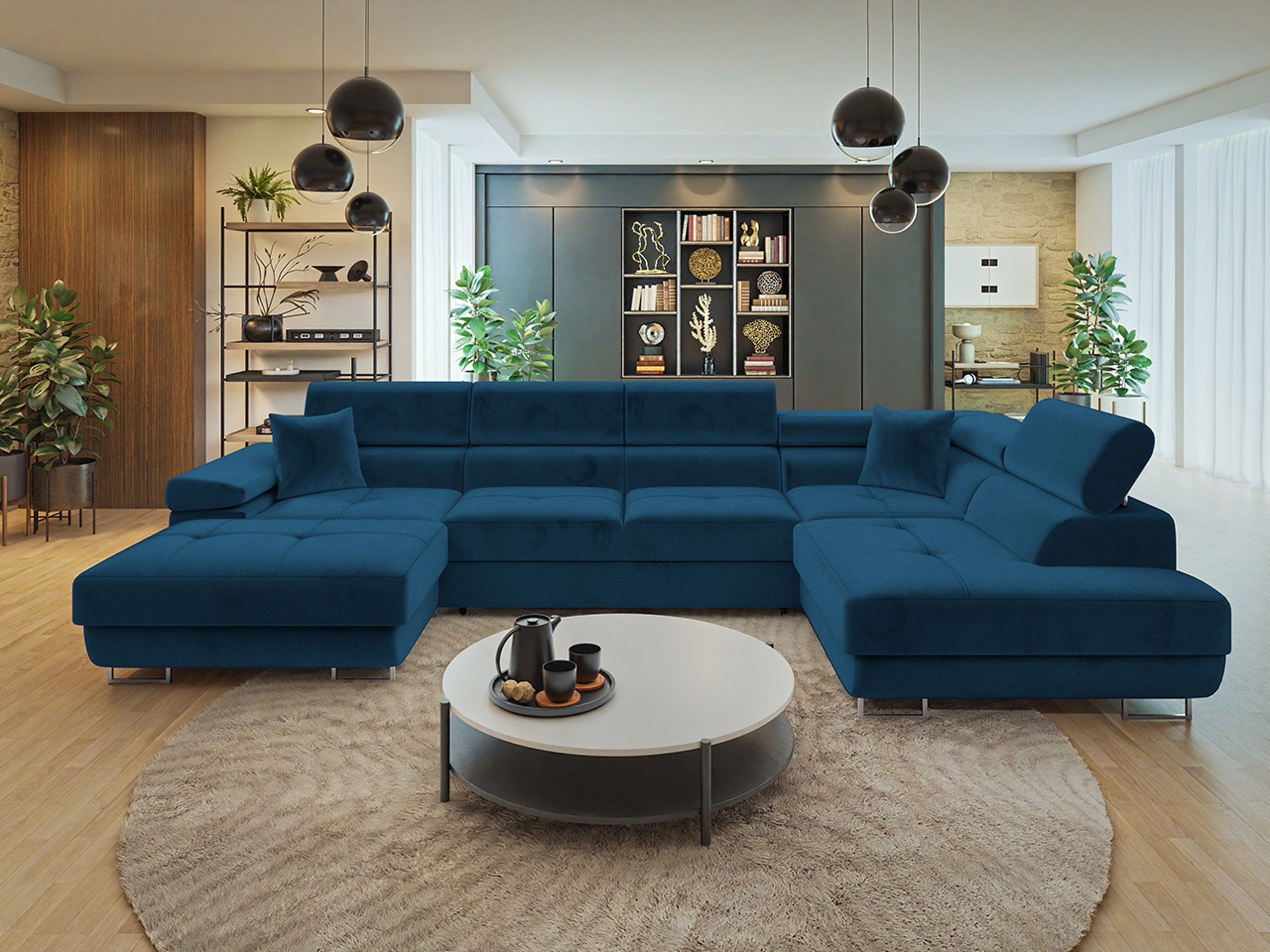 MIRJAN24 Wohnlandschaft Torezio Bis, mit Bettkasten und Schlaffunktion, Einstellbare Kopfstützen, 346x203x70-90 cm, U-Form