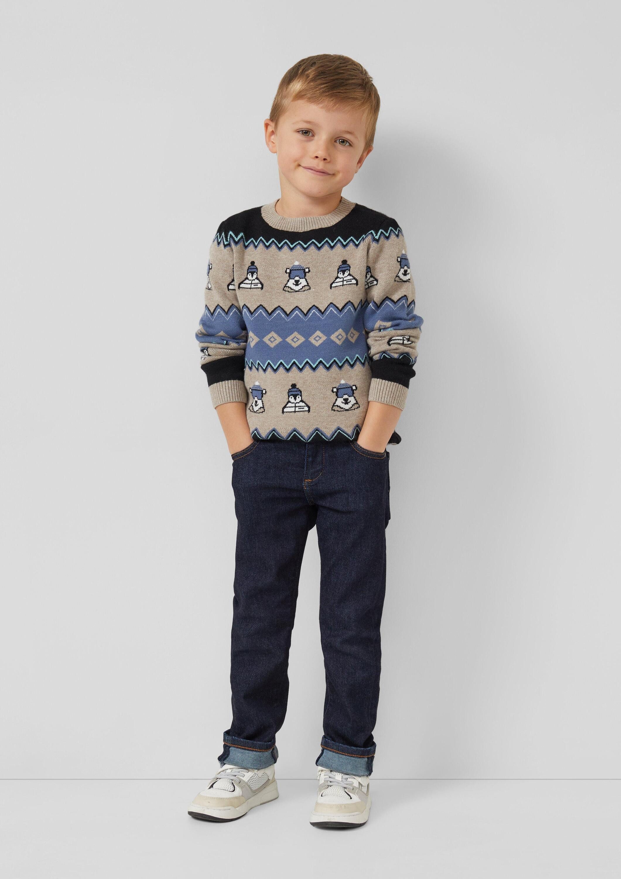 s.Oliver Longpullover Strickpullover Langarm-Jacquardpullover im Regular Fit mit Rundhalsausschnitt