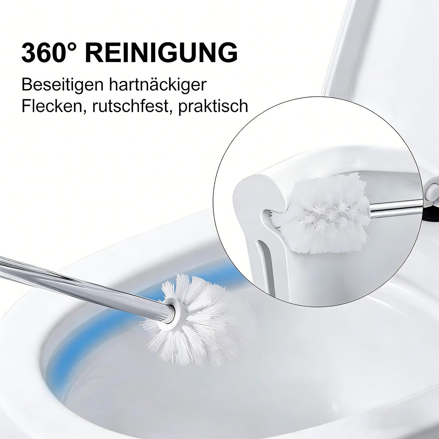 wohnTRAUM24 WC-Garnitur Toilettenbürste und Bürstenhalter,WC-Toilettenbürstensets, mit Edelstahlgriff und Gehärteter Glasschale – Bild 4 von 5