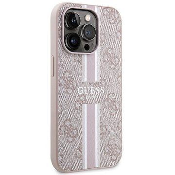 Guess Handyhülle Case iPhone 15 Pro Kunstleder rosa MagSafe kompatibel 6,1 Zoll, Kantenschutz