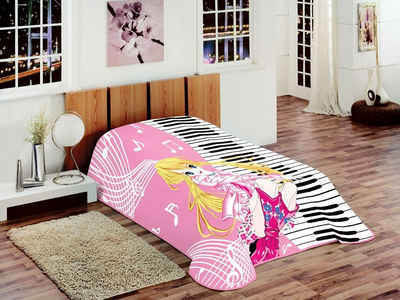 Tagesdecke Decke Kinderdecke Kuscheldecke Prinzessin mit Piano Rosa Pink Weiß, Teppich-Traum