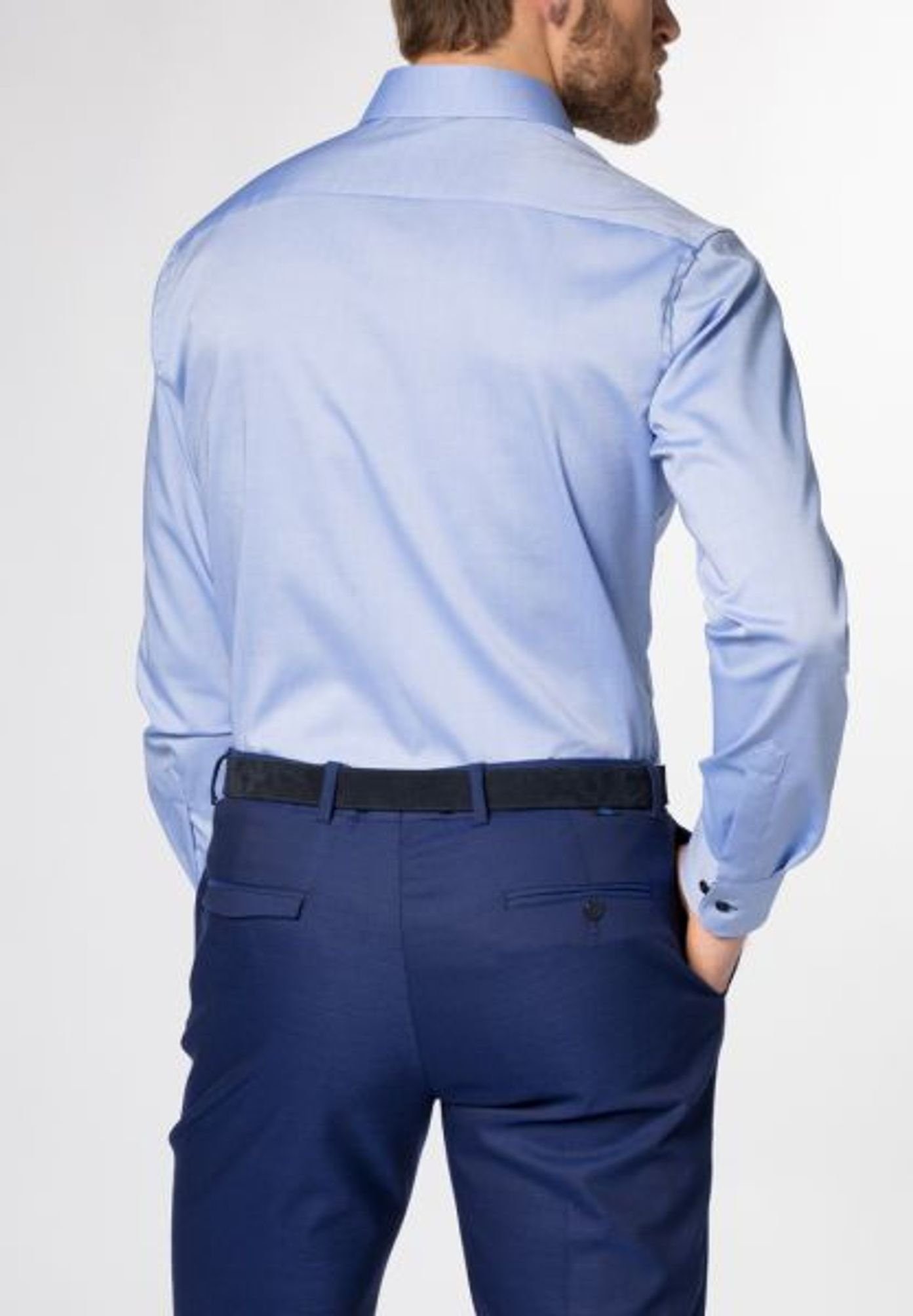 Einfarbig Langarmhemd Fit (12) Eterna Modern Mittelblau